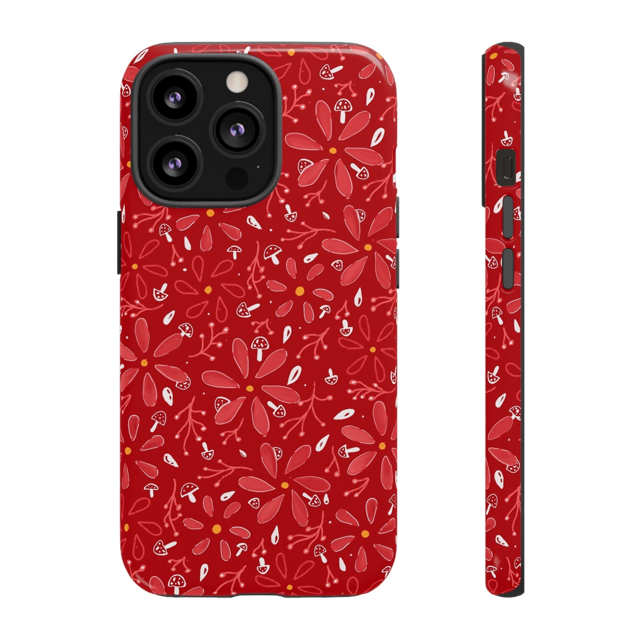 Red Flora Hand Designed Print Tough Cases Printify