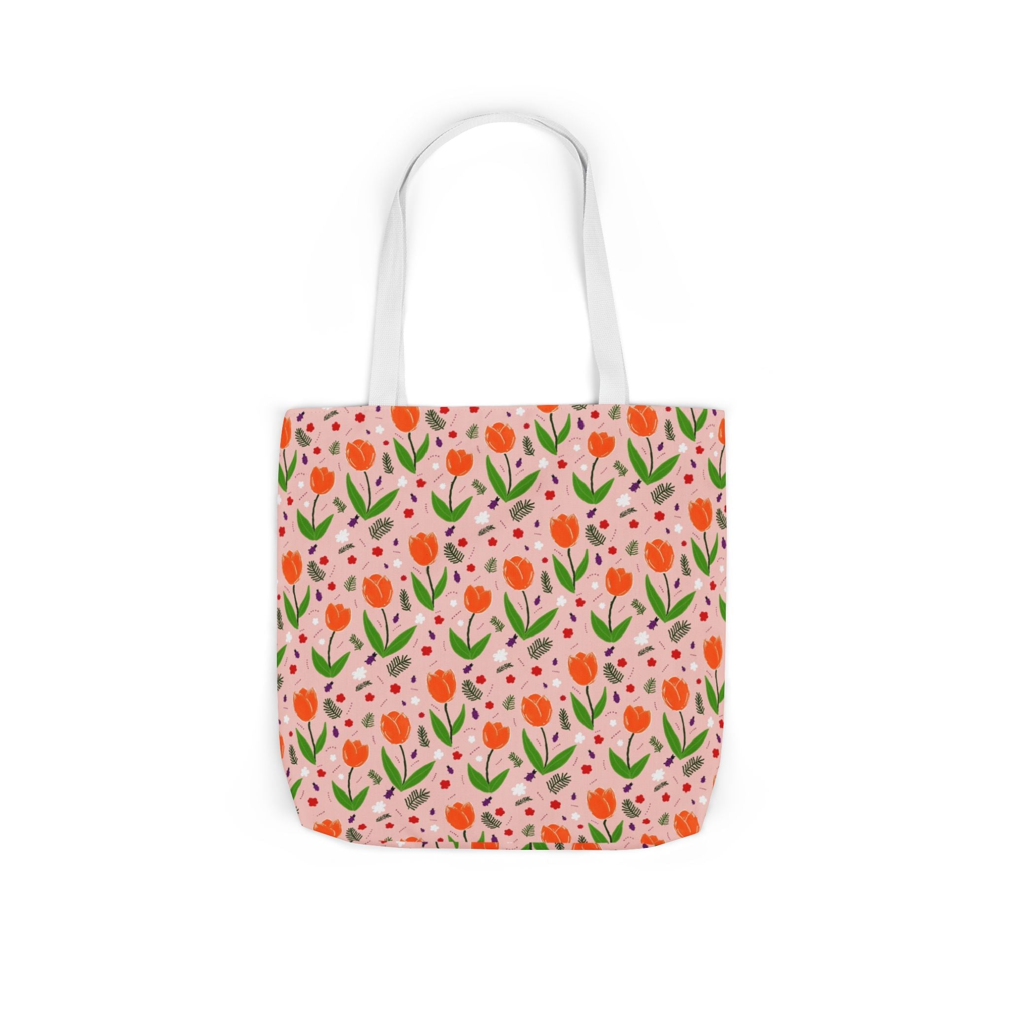 Orange Tulip Hand Designed Art Botanic Canvas Tote Bag, 5-Color Straps Printify