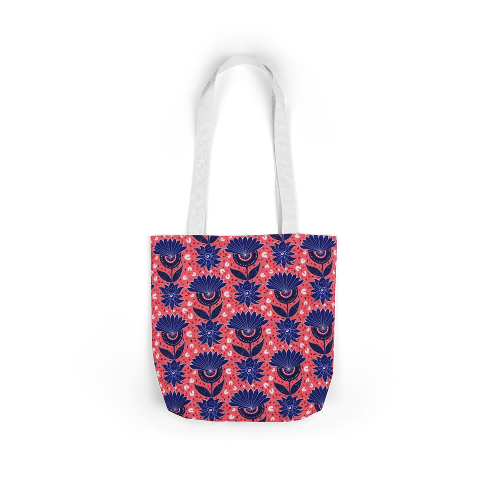 Blue Pink Botanic Canvas Tote Bag, 5-Color Straps Printify