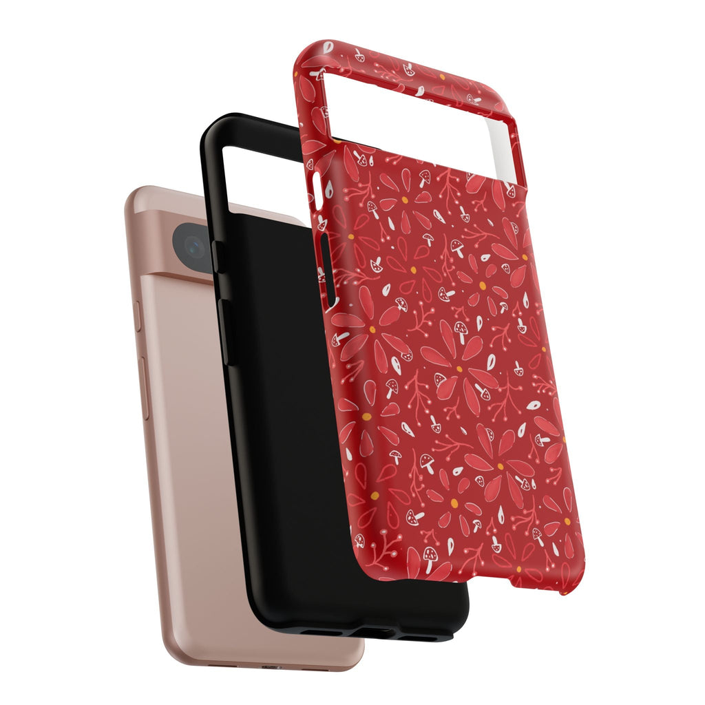 Red Flora Hand Designed Print Tough Cases Printify