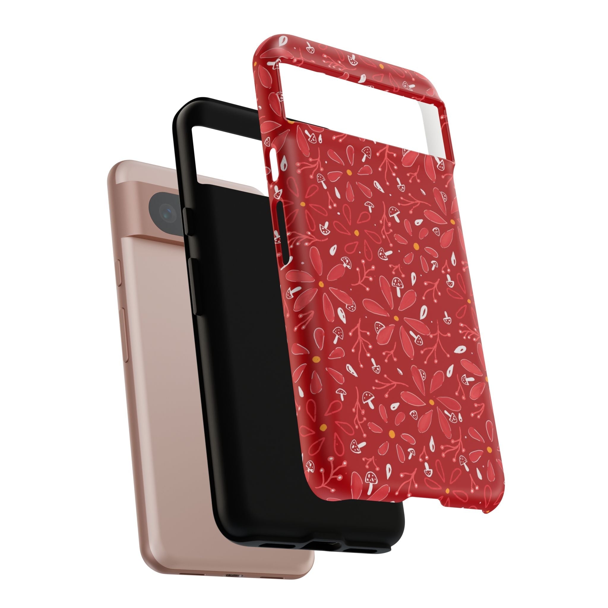 Red Flora Hand Designed Print Tough Cases Printify