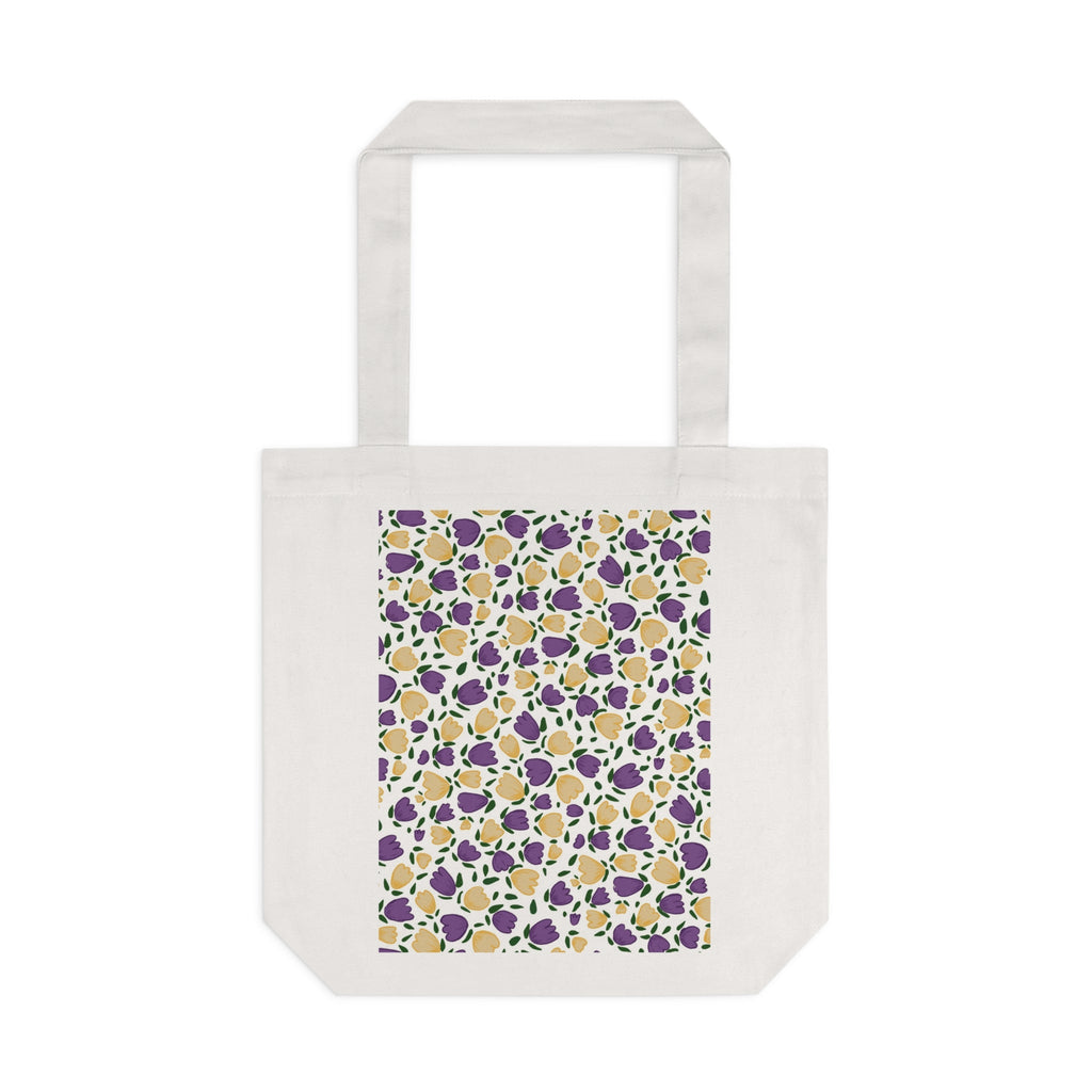White Purple Gold Flora Cotton Tote Bag Printify