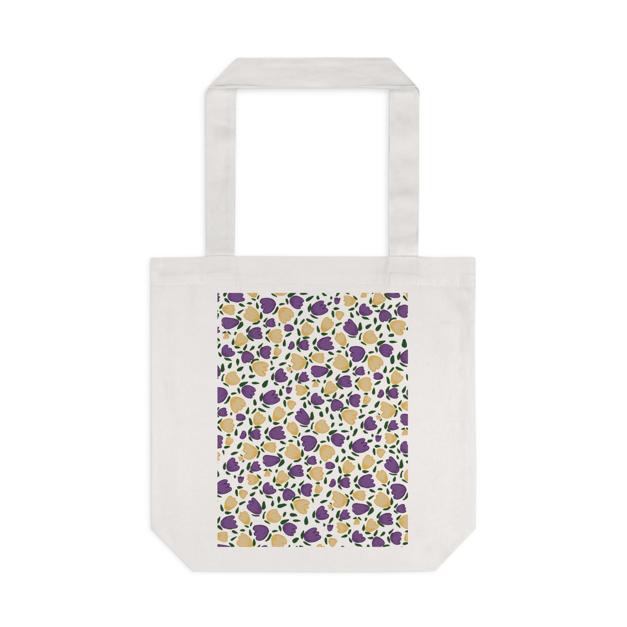 White Purple Gold Flora Cotton Tote Bag Printify