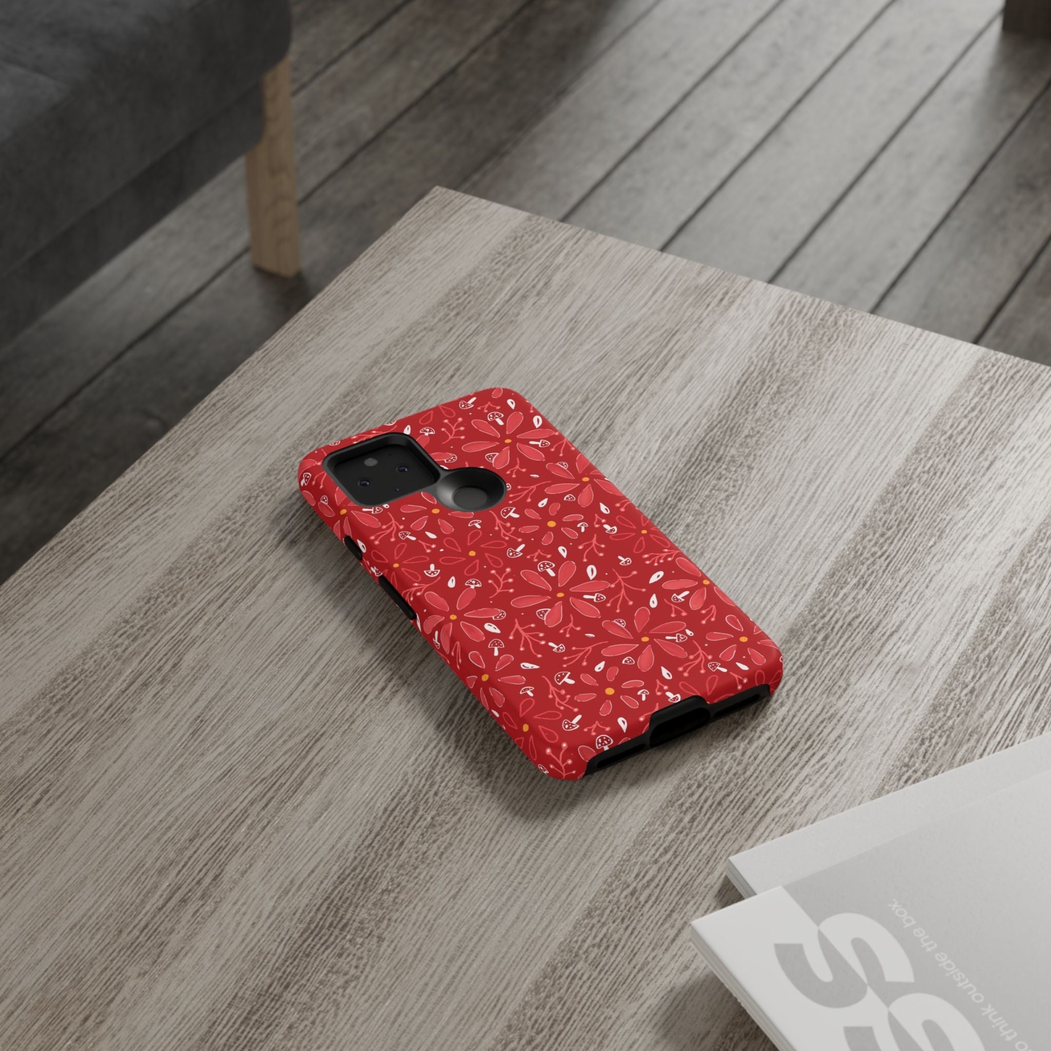 Red Flora Hand Designed Print Tough Cases Printify