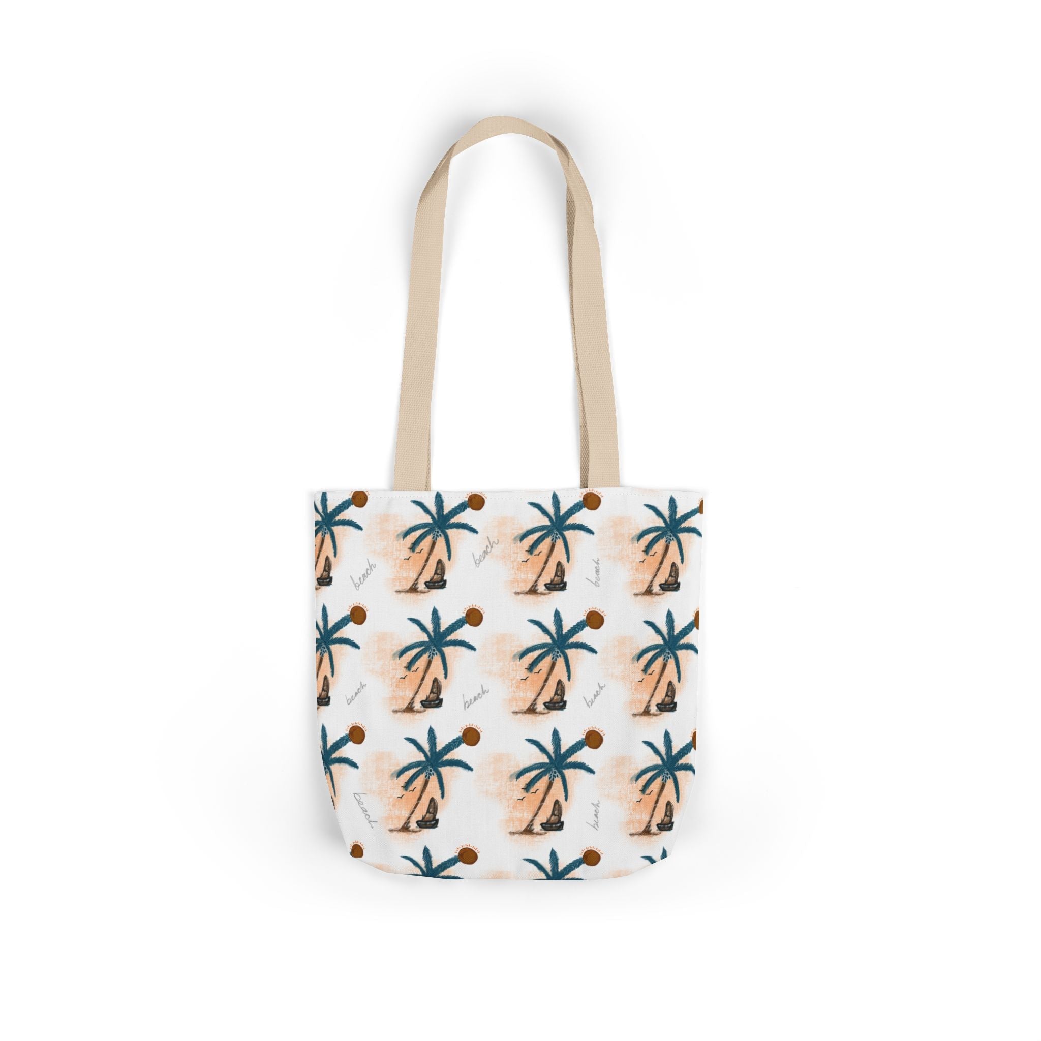 Beach Hand Drawn Art Canvas Tote Bag, 5-Color Straps Printify