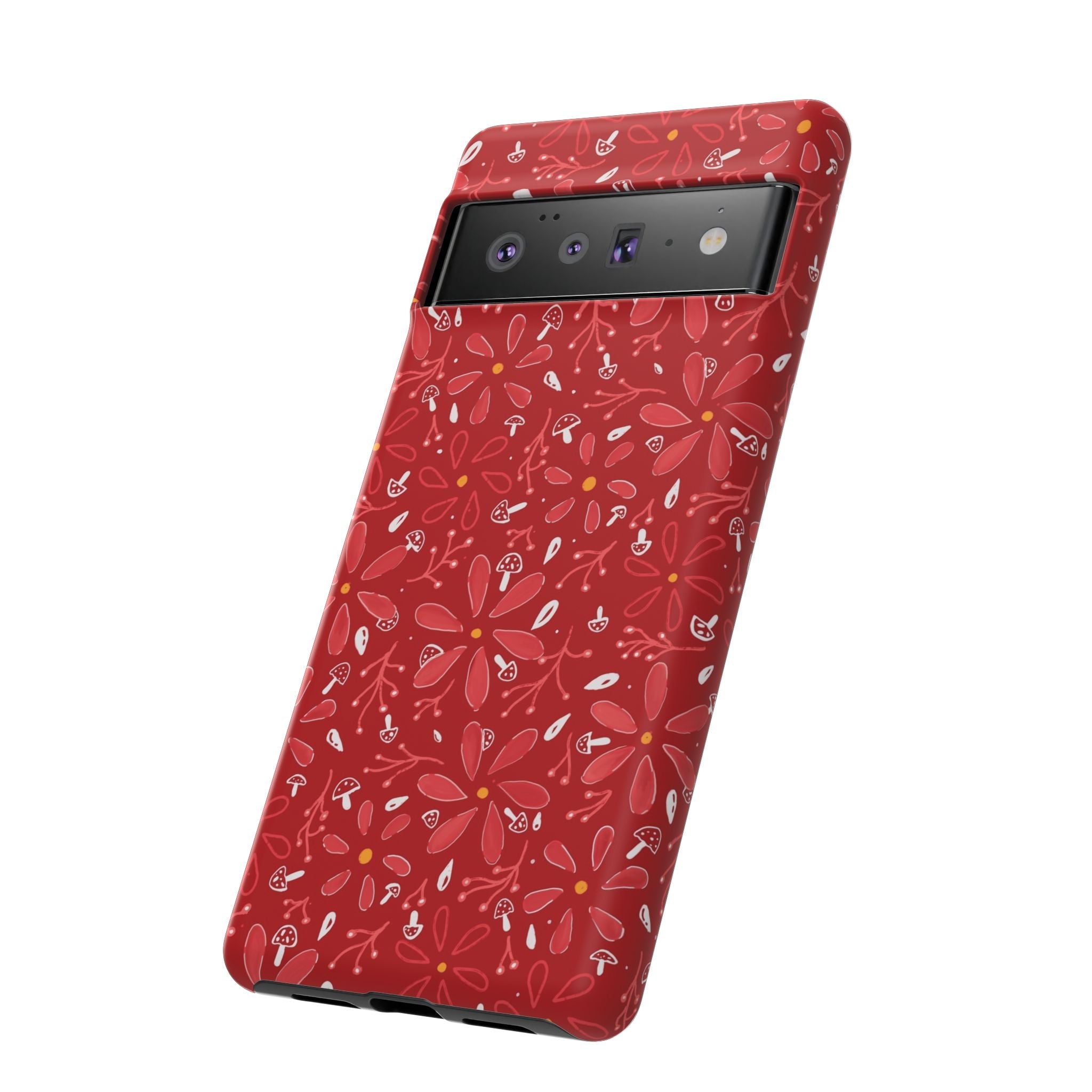 Red Flora Hand Designed Print Tough Cases Printify