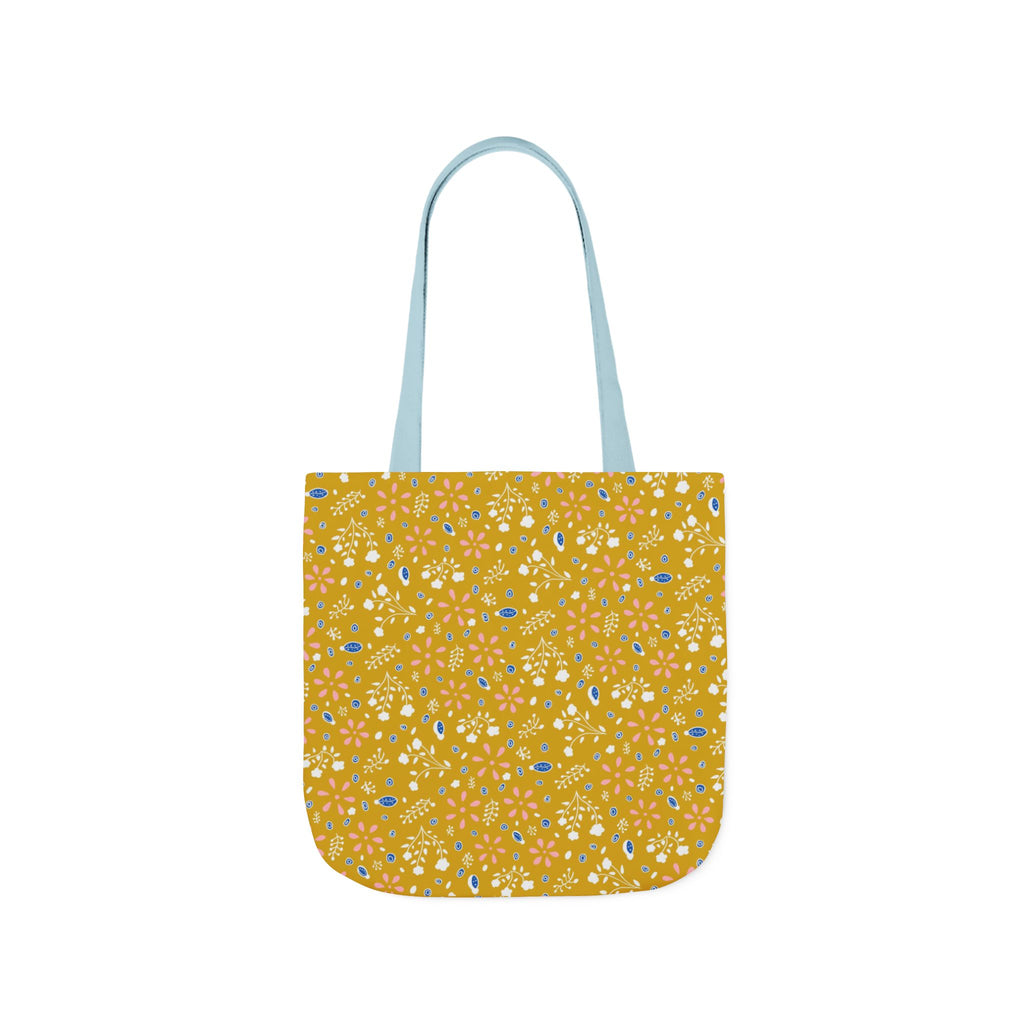 Golden Yellow Botanic Canvas Tote Bag, 5-Color Straps