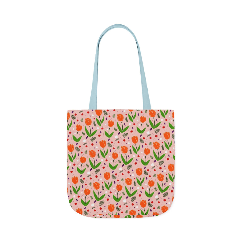 Orange Tulip Hand Designed Art Botanic Canvas Tote Bag, 5-Color Straps Printify