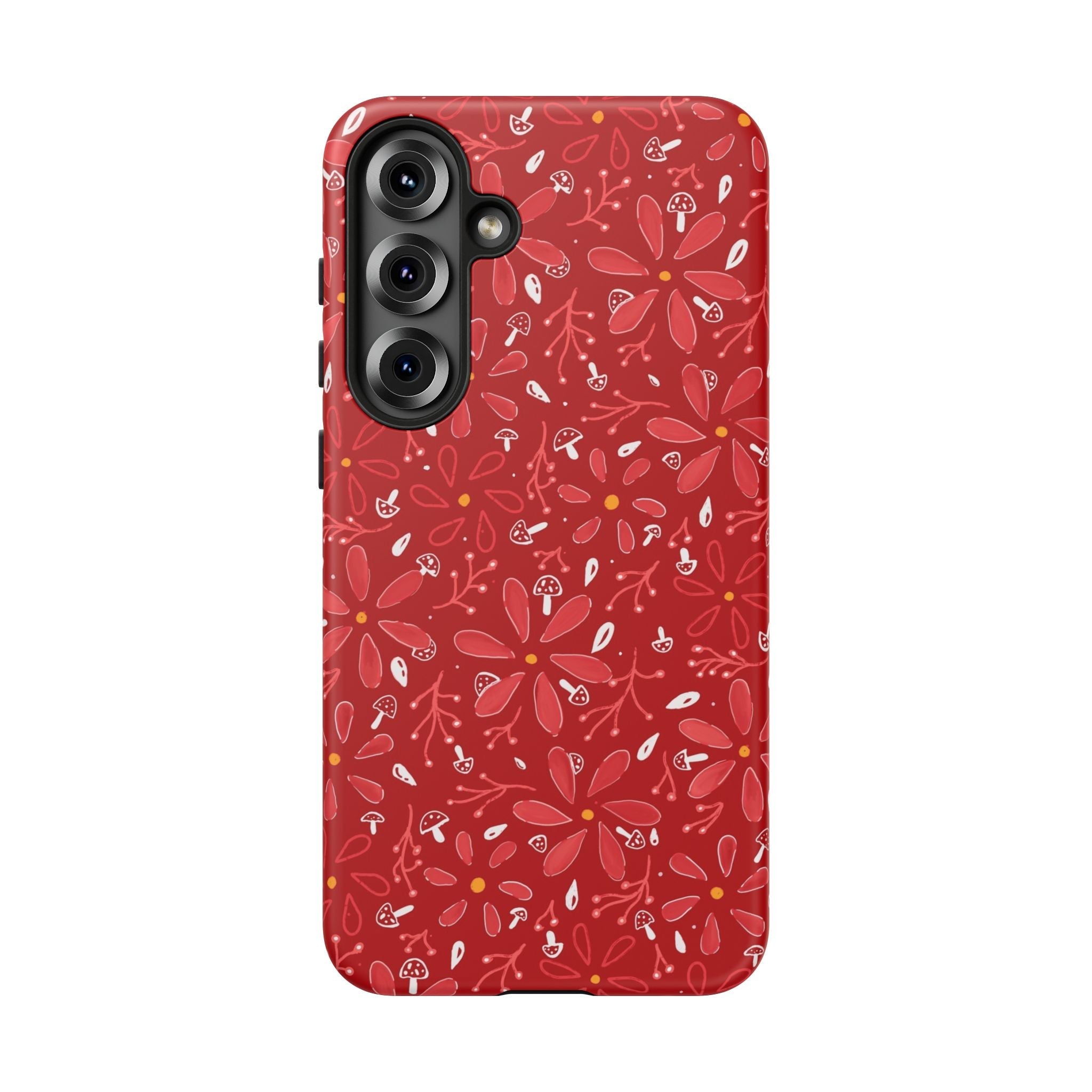Red Flora Hand Designed Print Tough Cases Printify
