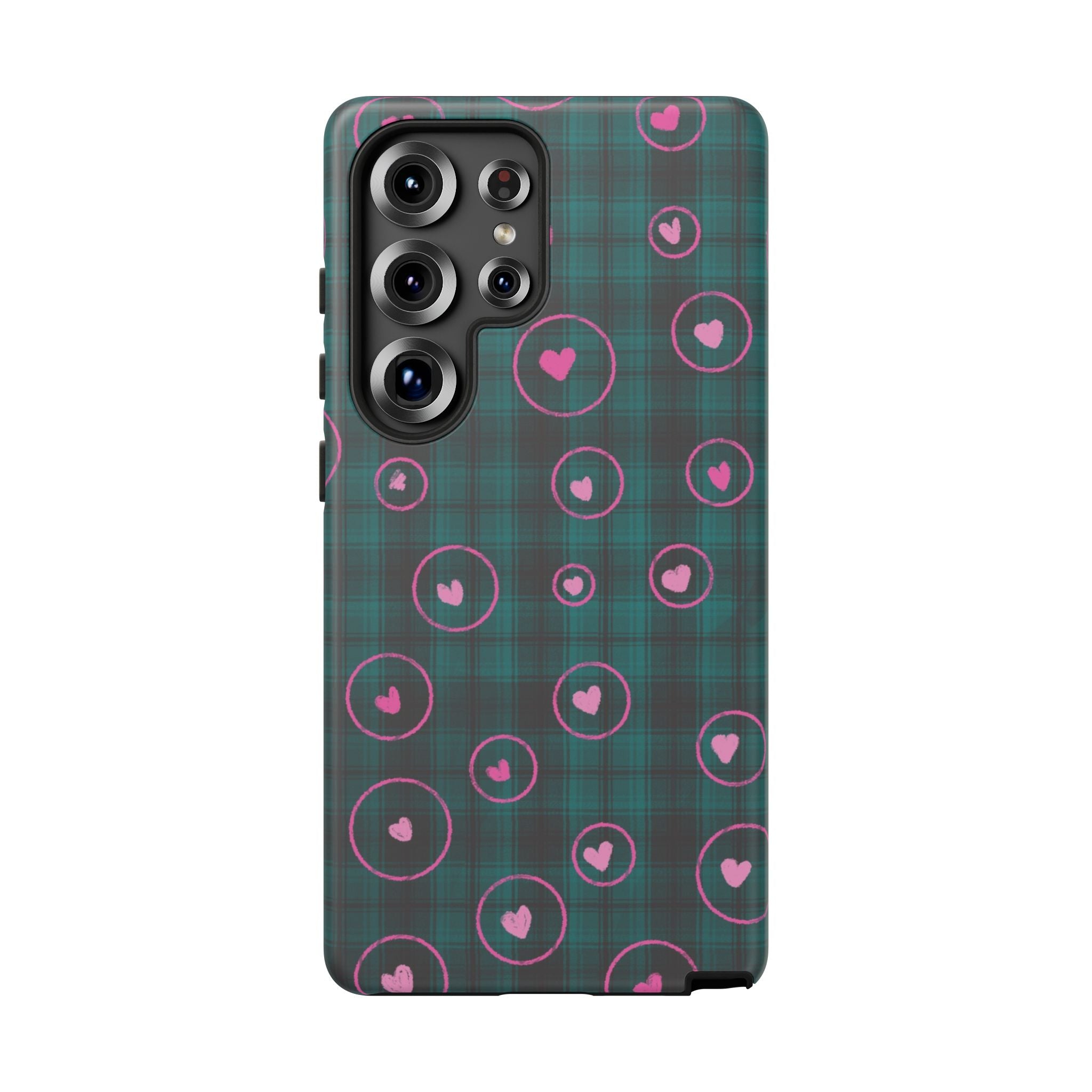 Rich Green with Pink Hear Hand Drawn Prints Tough Cases Printify