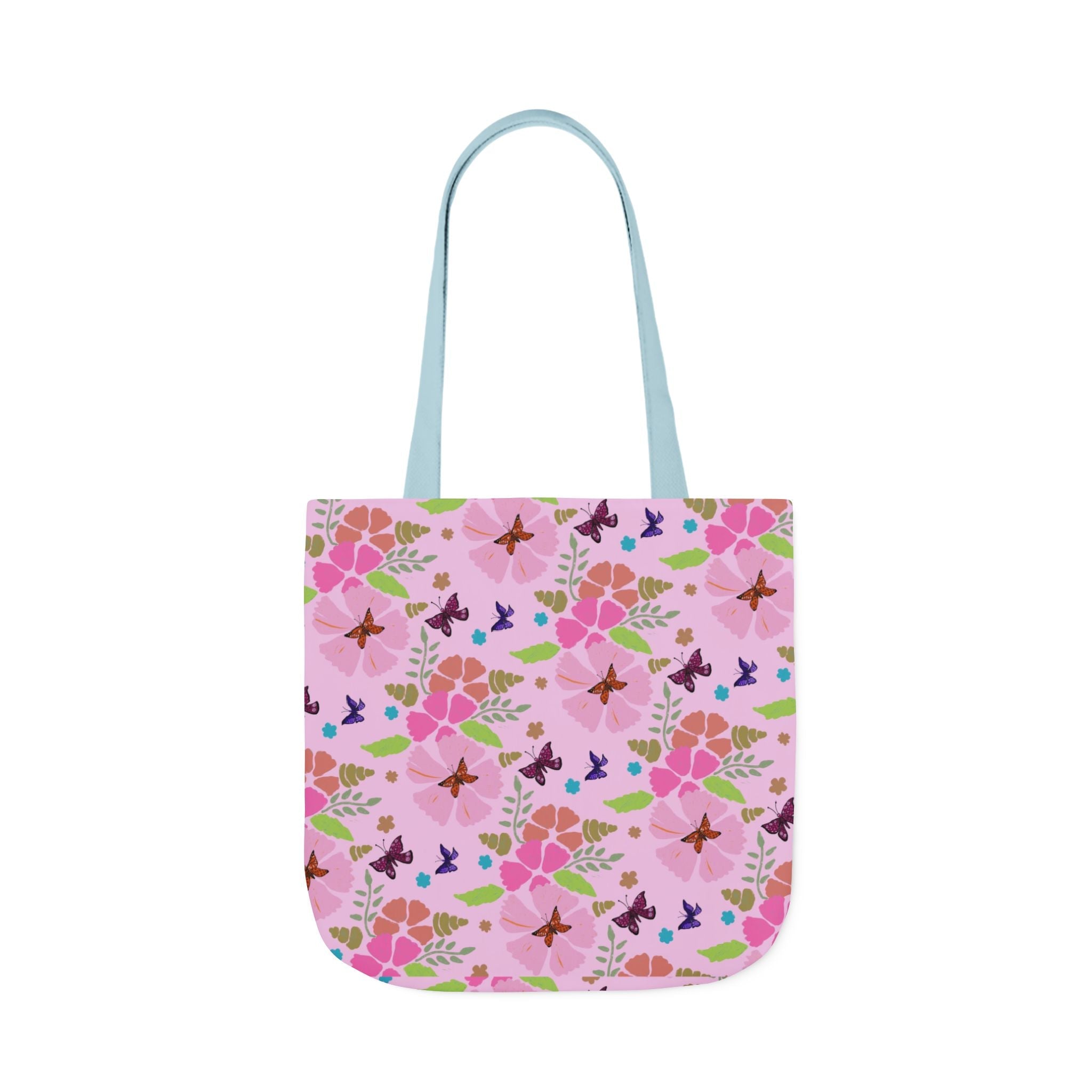 Pink Butterfly Garden Canvas Tote Bag, 5-Color Straps Printify