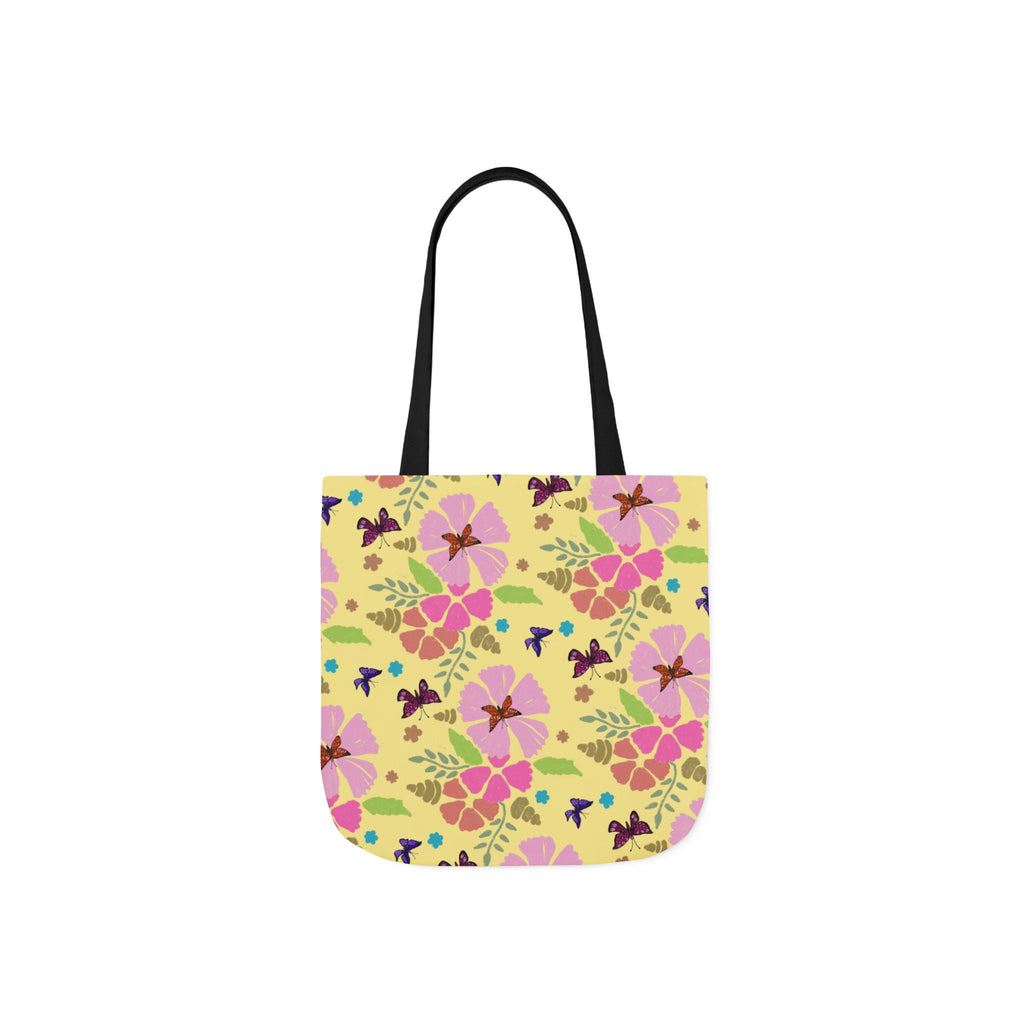 Yellow Butterfly Garden Hand Designed Print Canvas Tote Bag, 5-Color Straps Printify