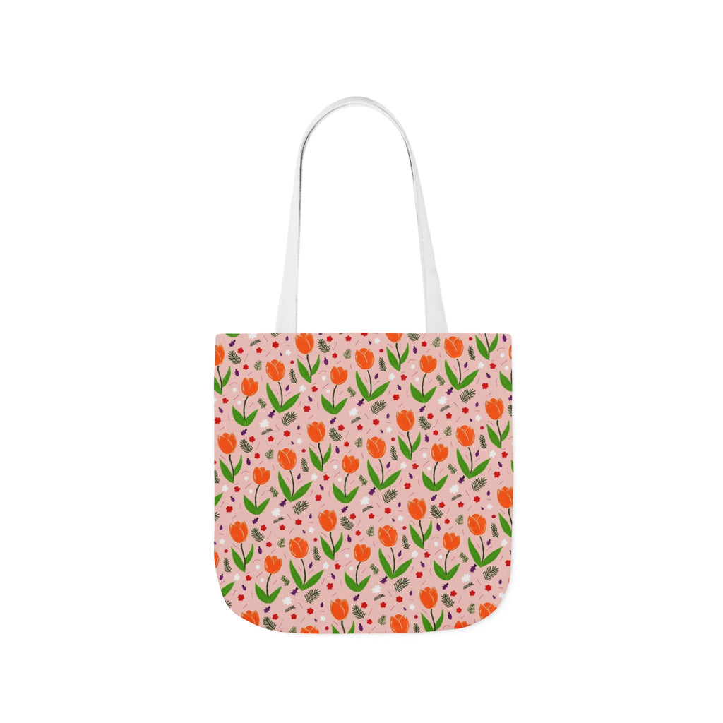 Orange Tulip Hand Designed Art Botanic Canvas Tote Bag, 5-Color Straps Printify