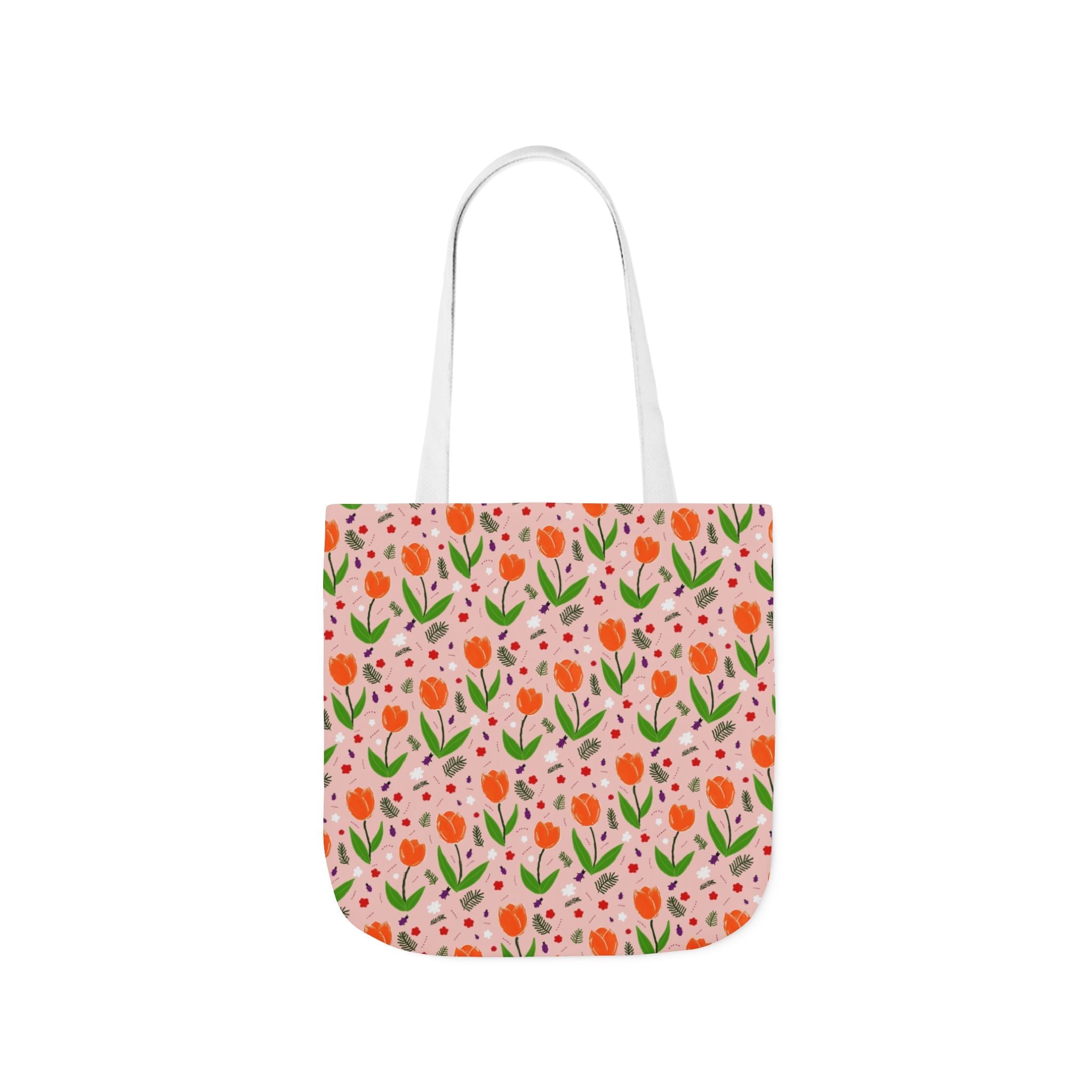 Orange Tulip Hand Designed Art Botanic Canvas Tote Bag, 5-Color Straps Printify