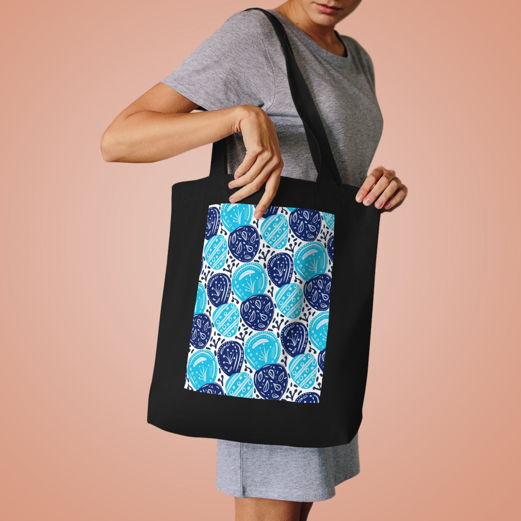 Blue Abstract Hand Drawn Ovals Prints Cotton Tote Bag Printify