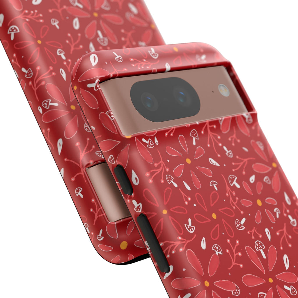 Red Flora Hand Designed Print Tough Cases Printify
