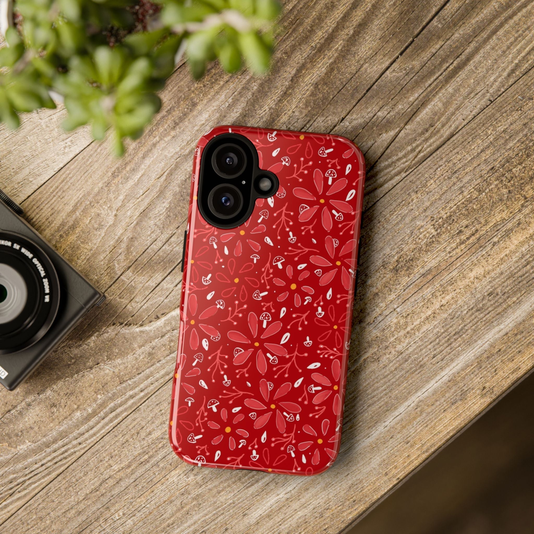 Red Flora Hand Designed Print Tough Cases Printify