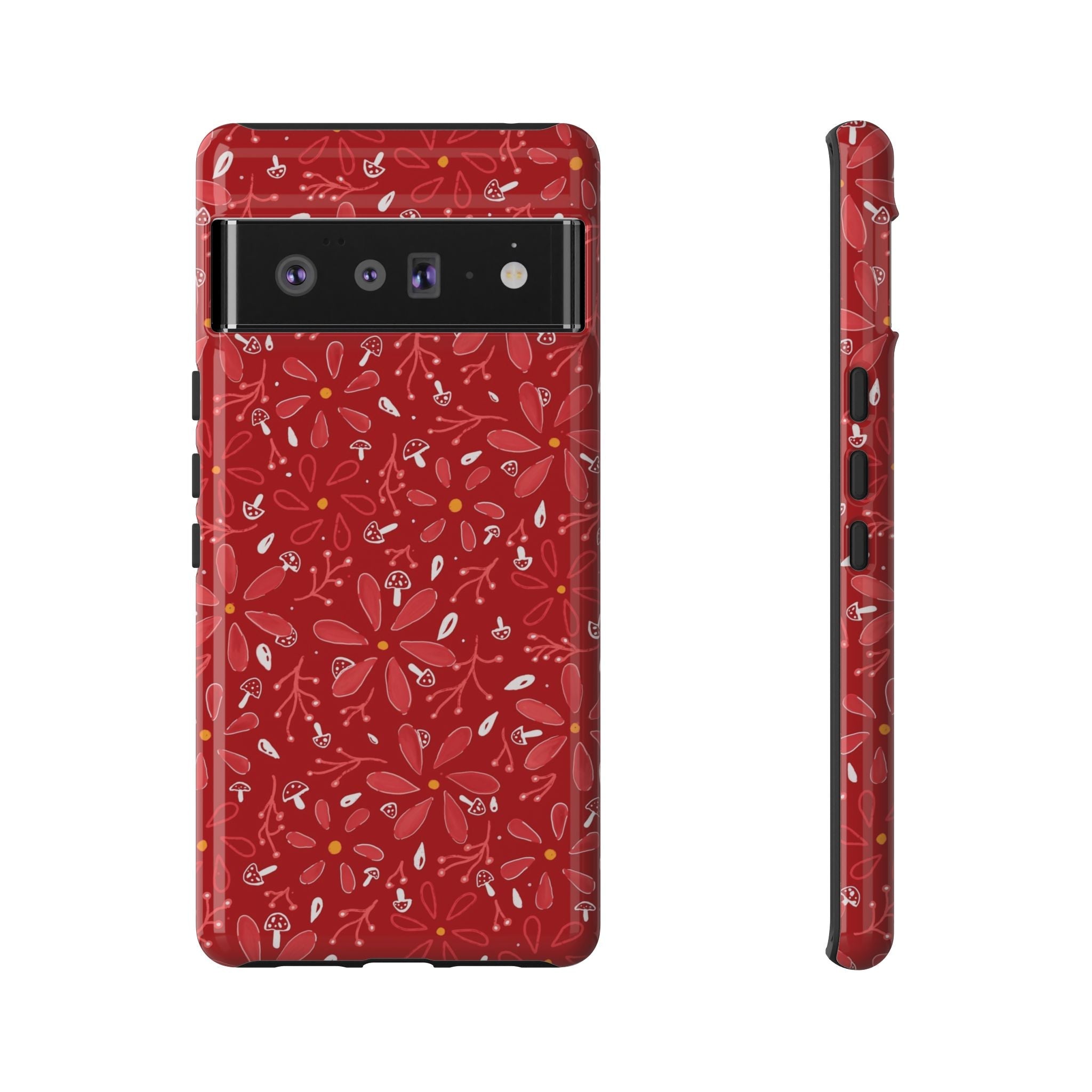 Red Flora Hand Designed Print Tough Cases Printify