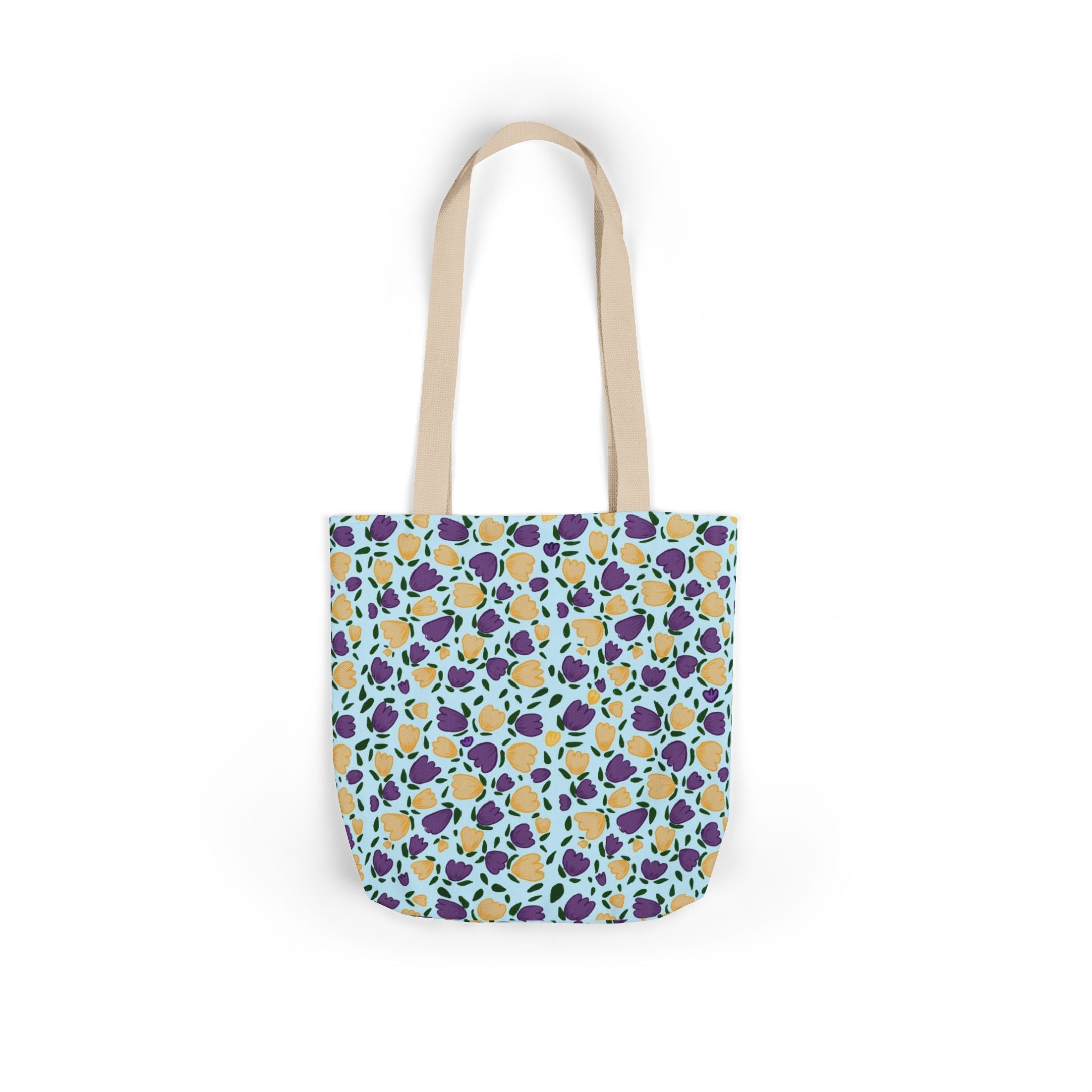 Blue Purple Cute Original Art Wild Flora Canvas Tote Bag, 5-Color Straps Printify