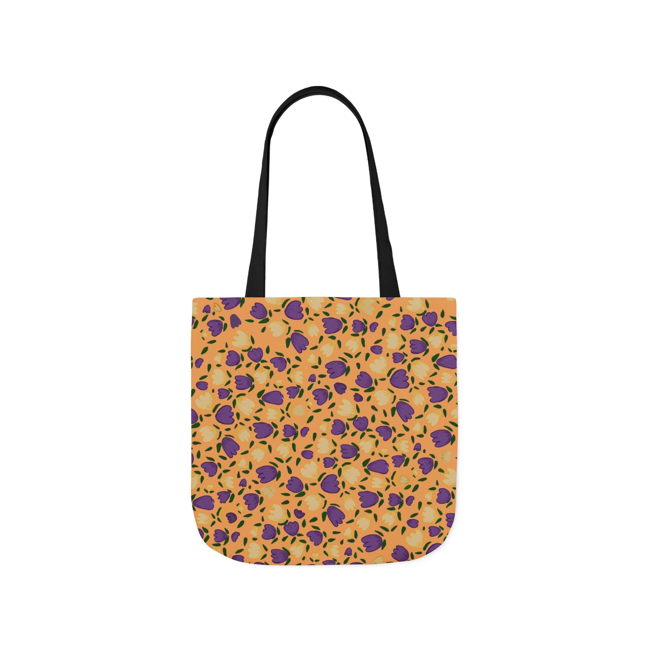 Orangy Purple Gold Flora Canvas Tote Bag, 5-Color Straps Printify