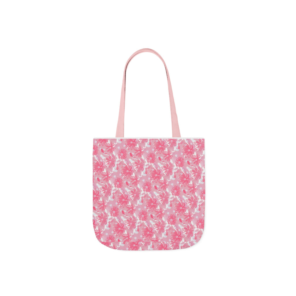 Cute Pink Flora Original Art Canvas Tote Bag, 5-Color Straps Printify