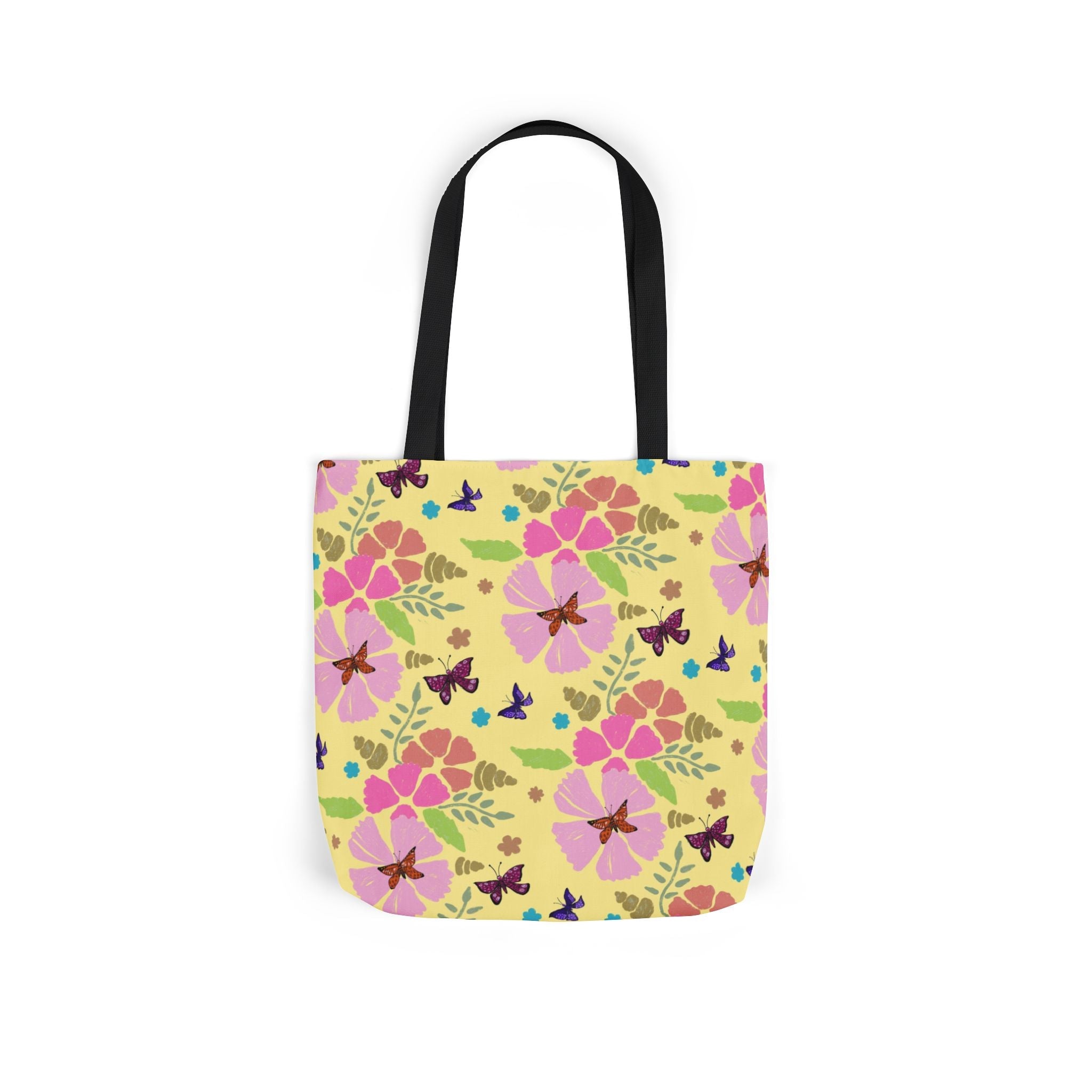 Yellow Butterfly Garden Hand Designed Print Canvas Tote Bag, 5-Color Straps Printify