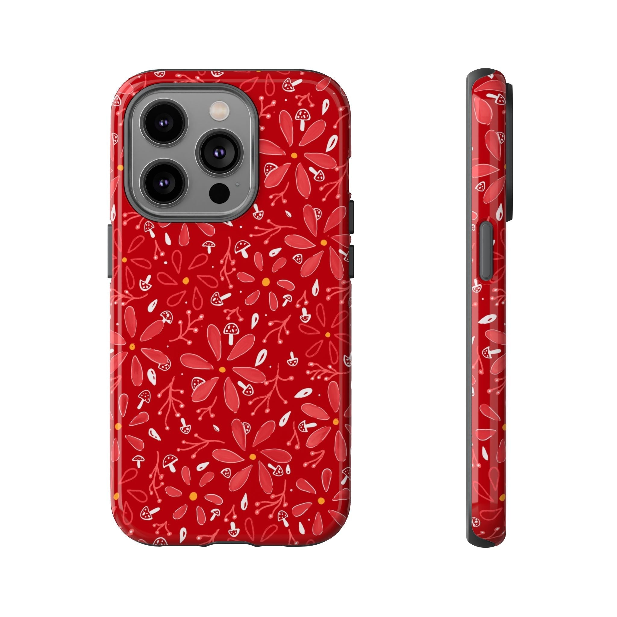 Red Flora Hand Designed Print Tough Cases Printify