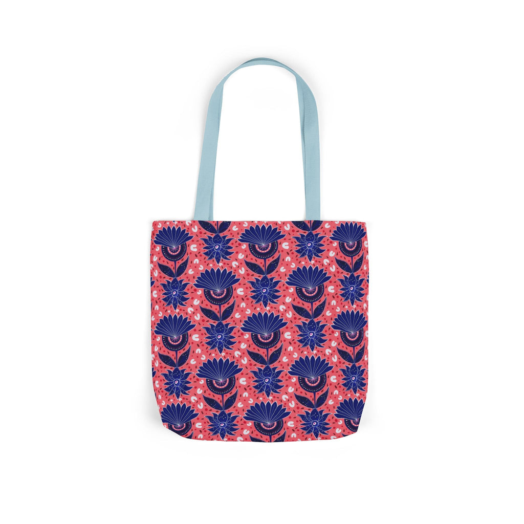 Blue Pink Botanic Canvas Tote Bag, 5-Color Straps Printify