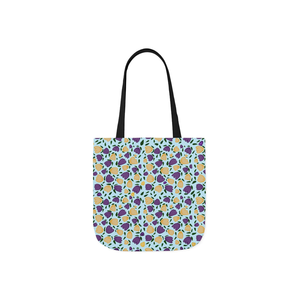 Blue Purple Cute Original Art Wild Flora Canvas Tote Bag, 5-Color Straps Printify