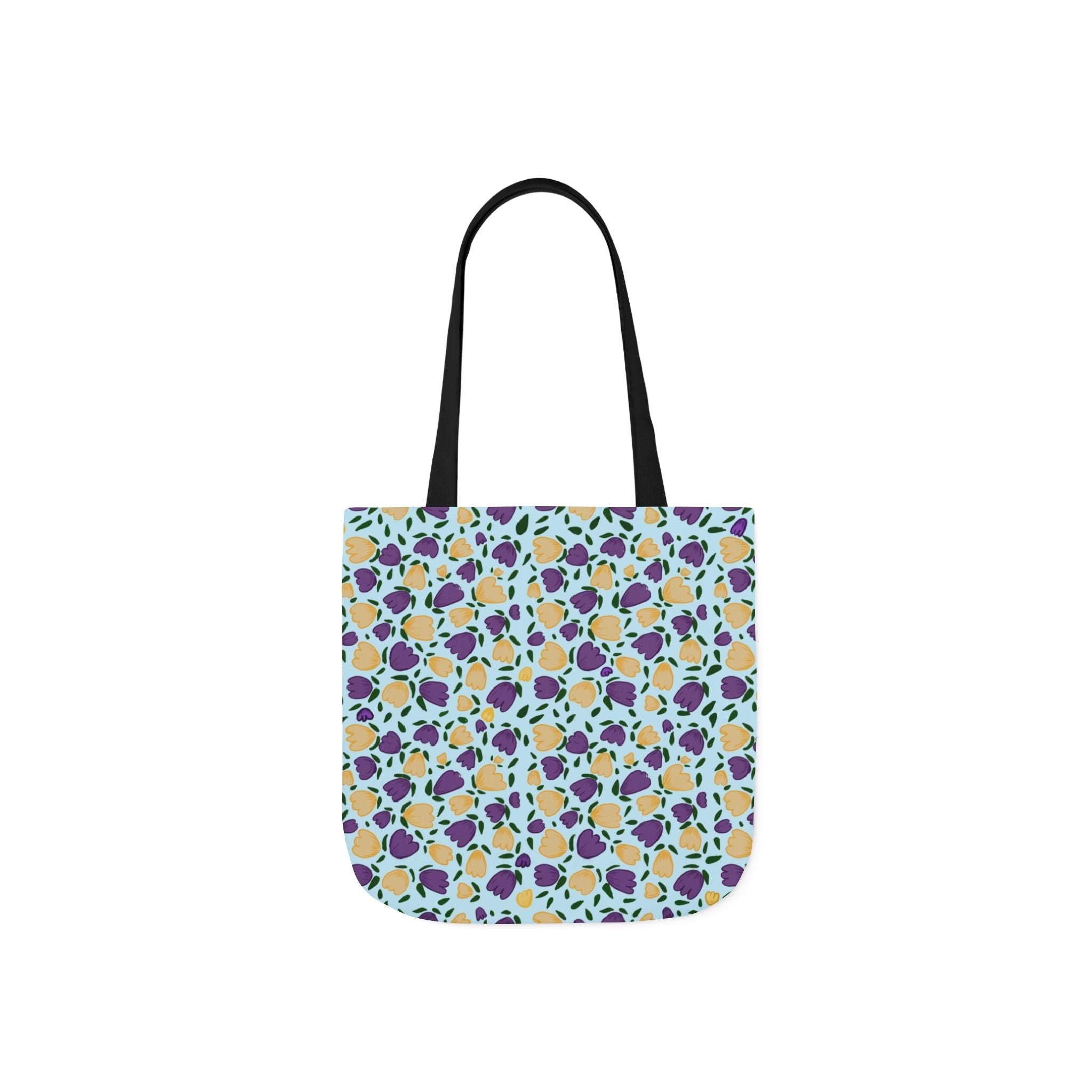 Blue Purple Cute Original Art Wild Flora Canvas Tote Bag, 5-Color Straps Printify