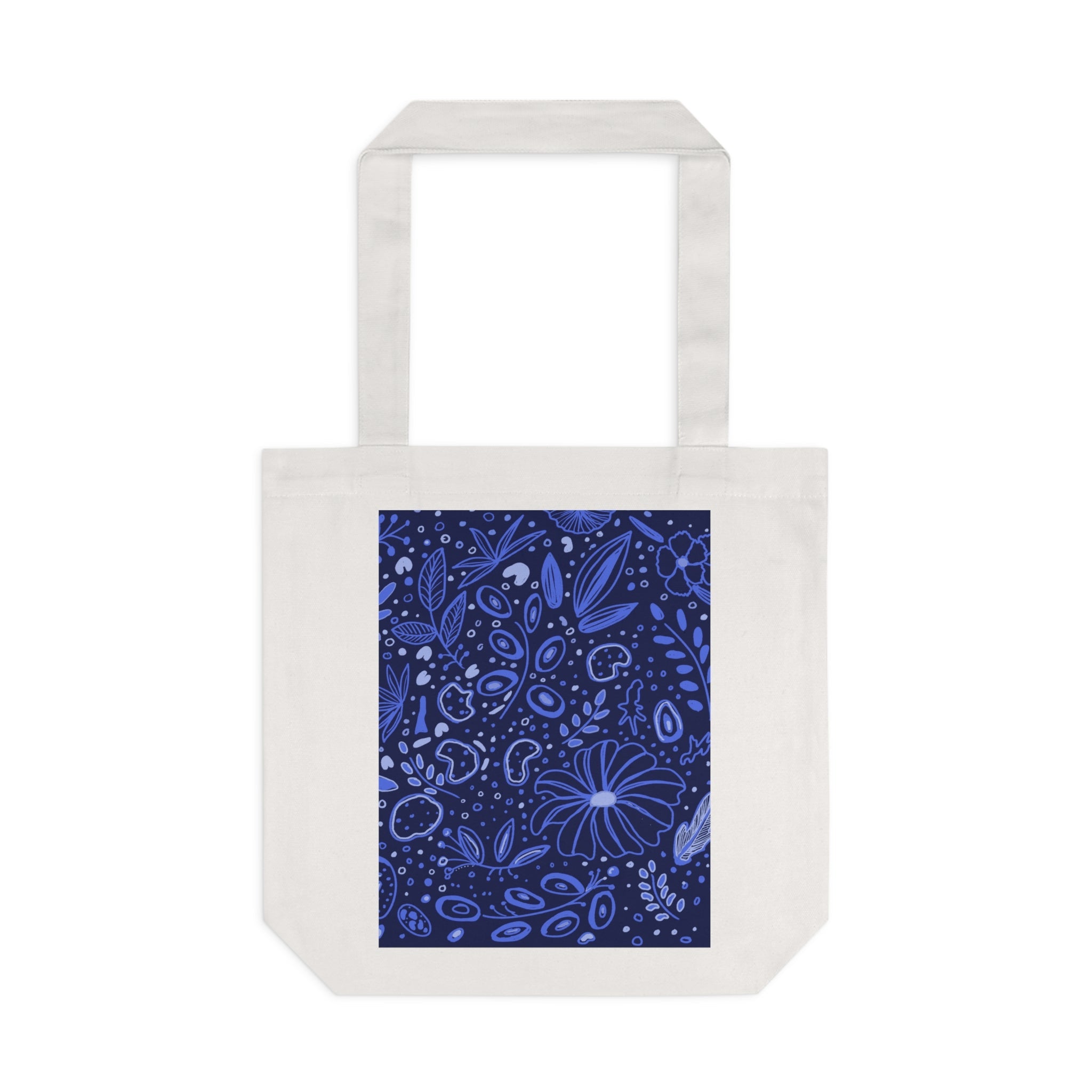 Midnight Blue Flora Hand Drawn Print Cotton Tote Bag Printify