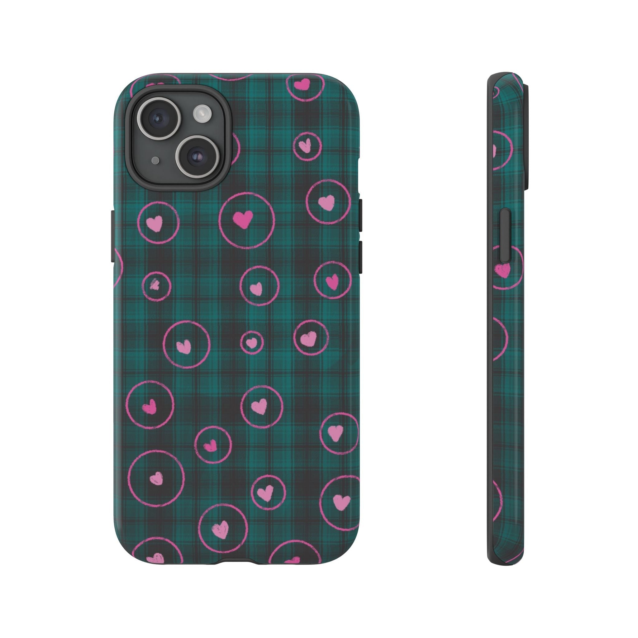 Rich Green with Pink Hear Hand Drawn Prints Tough Cases Printify