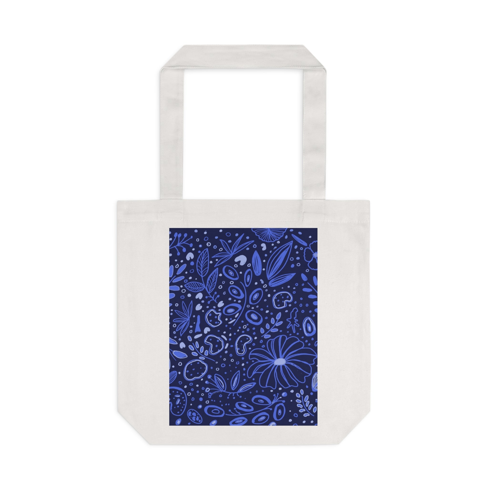 Midnight Blue Flora Hand Drawn Print Cotton Tote Bag Printify