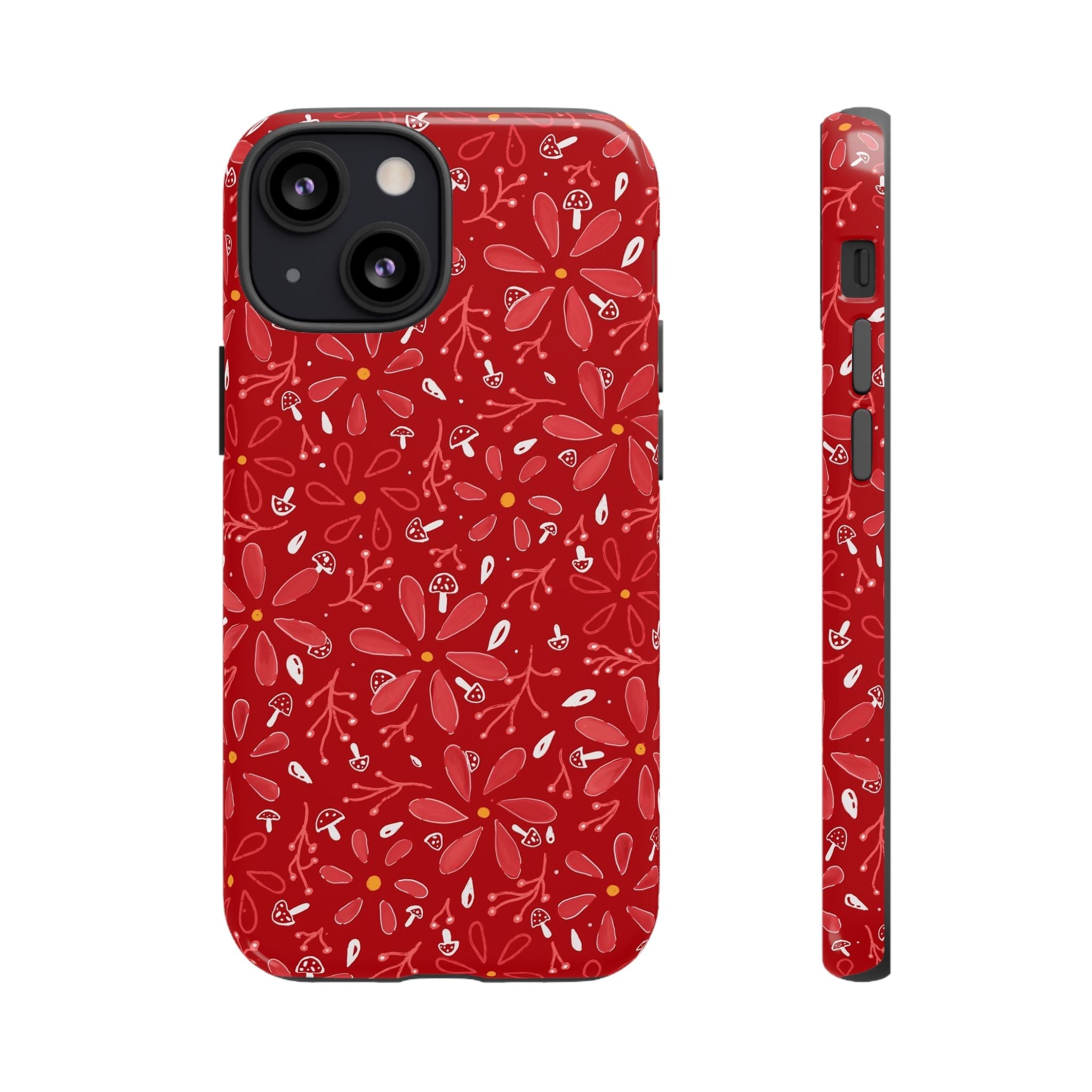Red Flora Hand Designed Print Tough Cases Printify