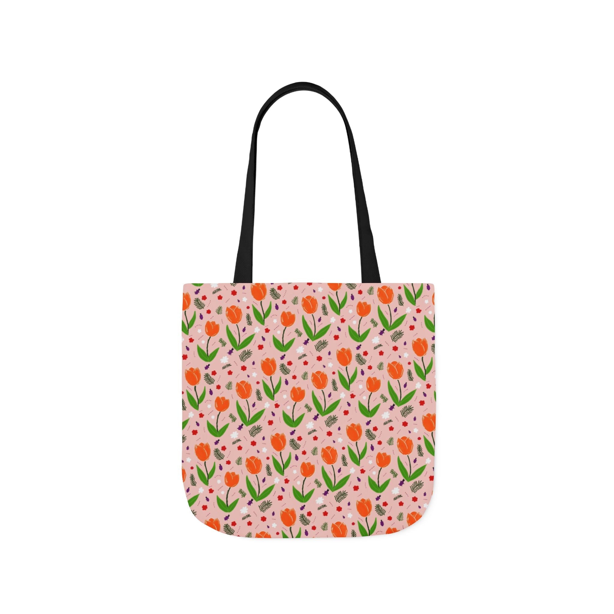 Orange Tulip Hand Designed Art Botanic Canvas Tote Bag, 5-Color Straps Printify