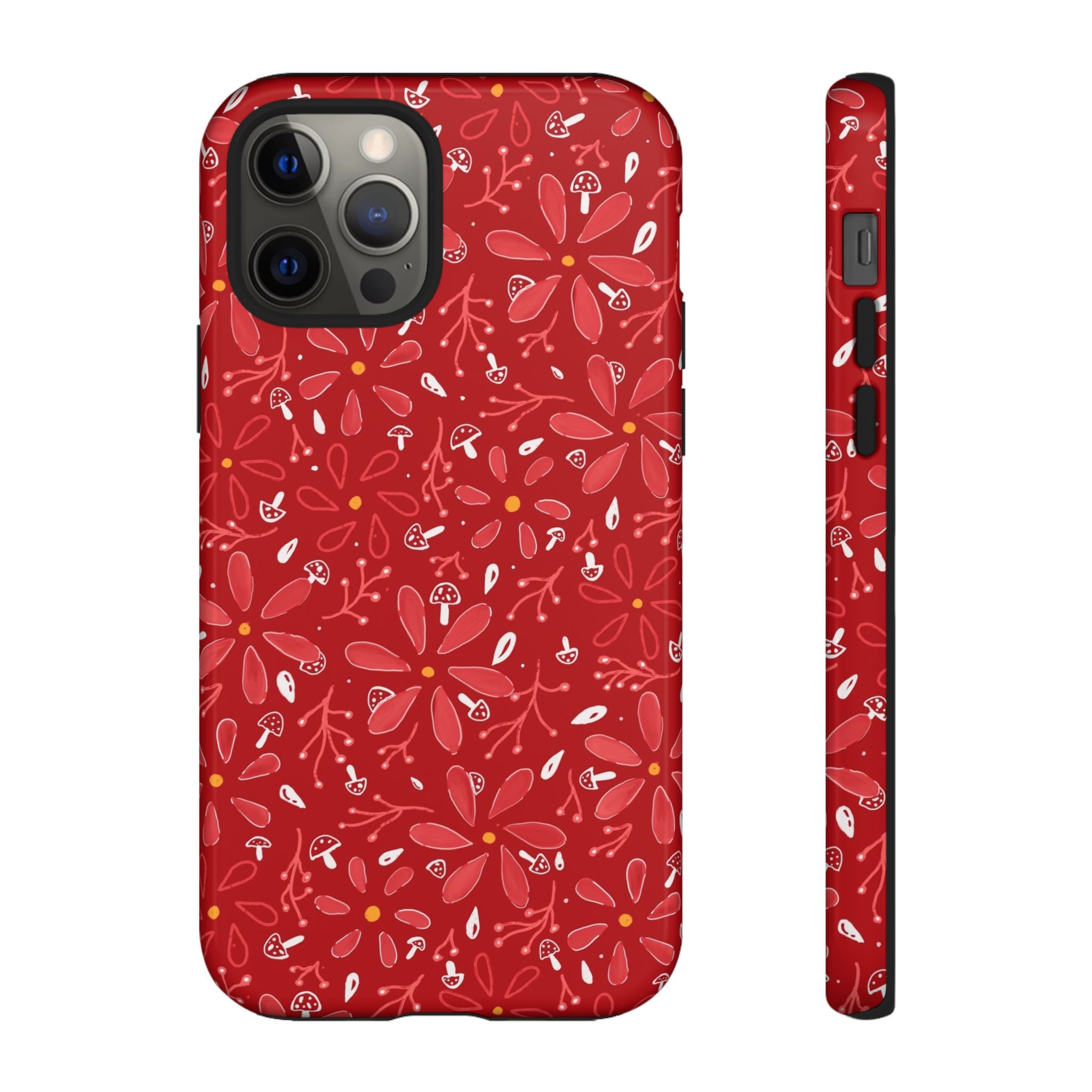 Red Flora Hand Designed Print Tough Cases Printify