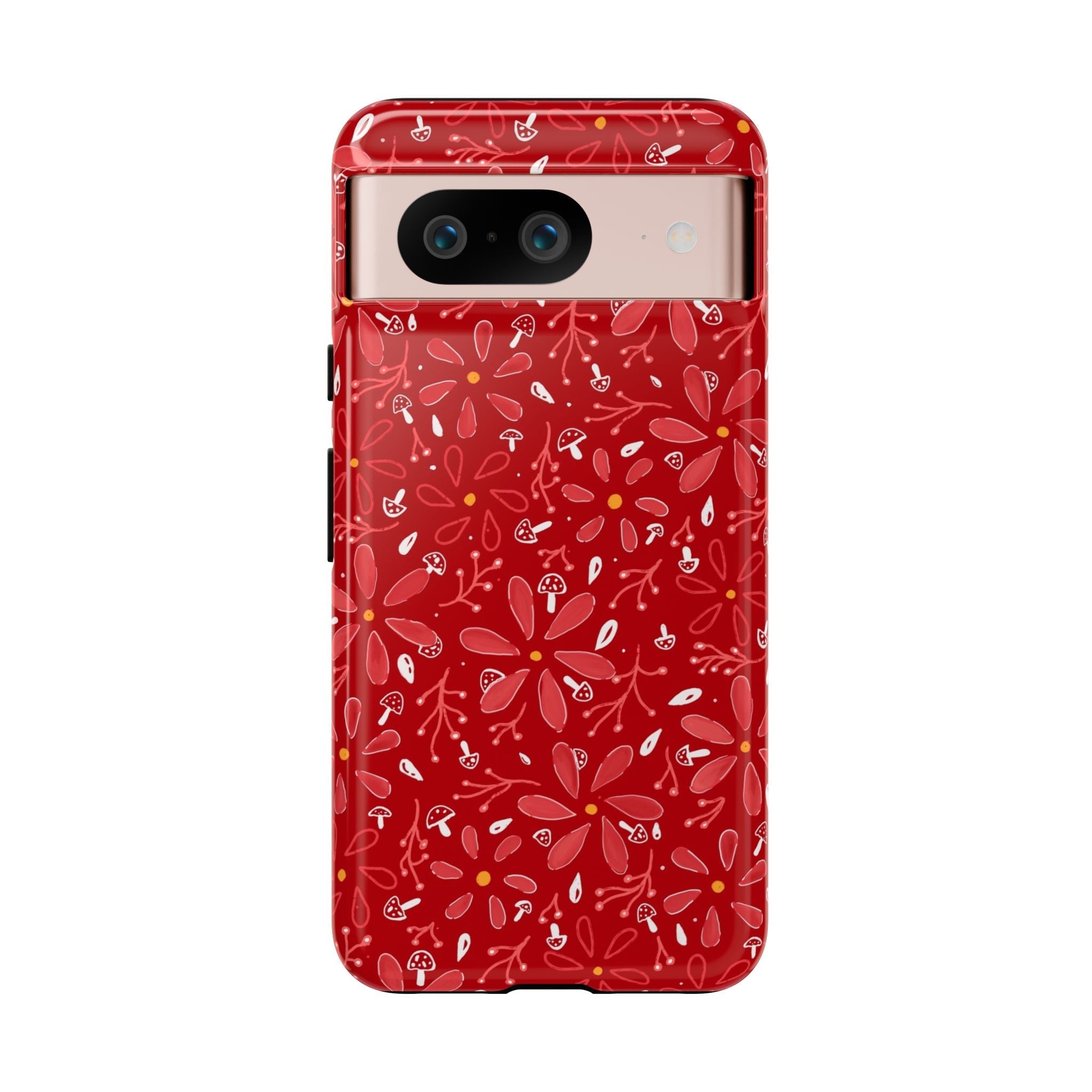 Red Flora Hand Designed Print Tough Cases Printify