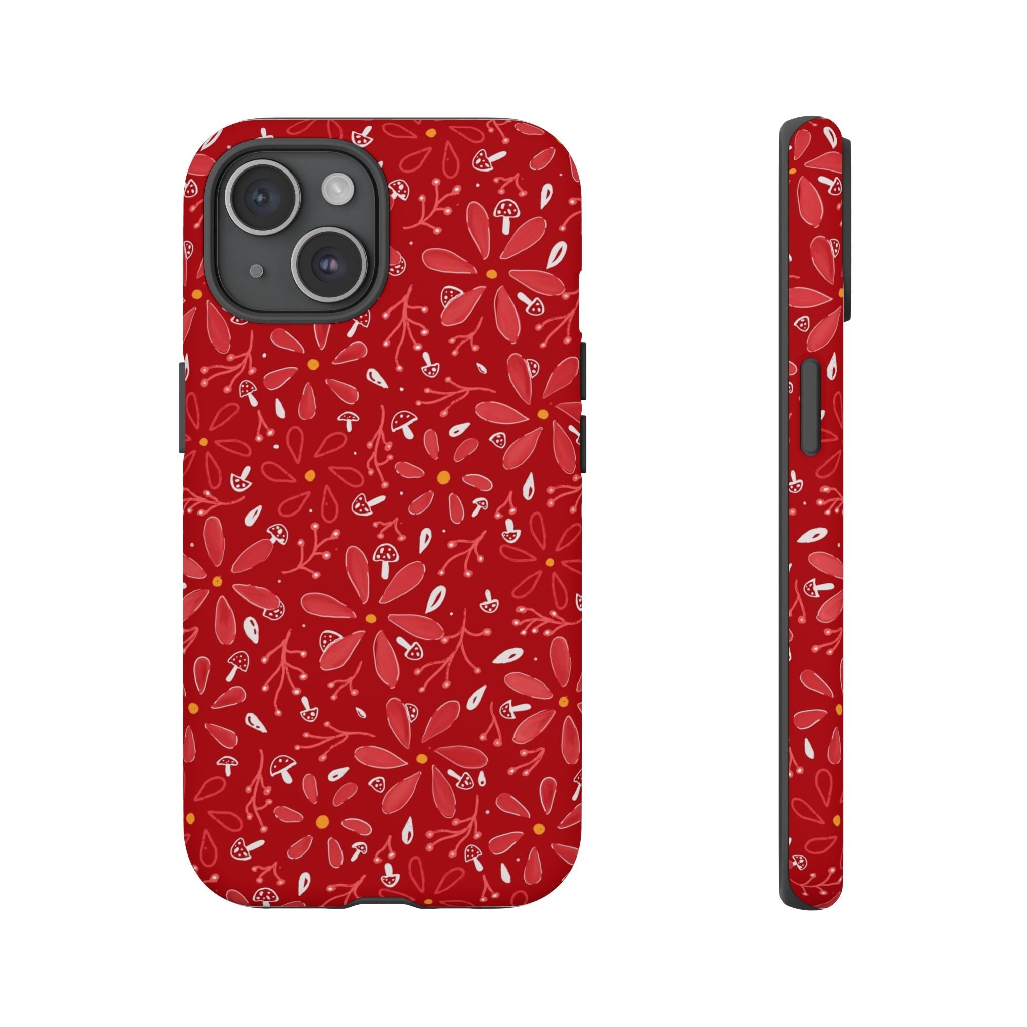 Red Flora Hand Designed Print Tough Cases Printify