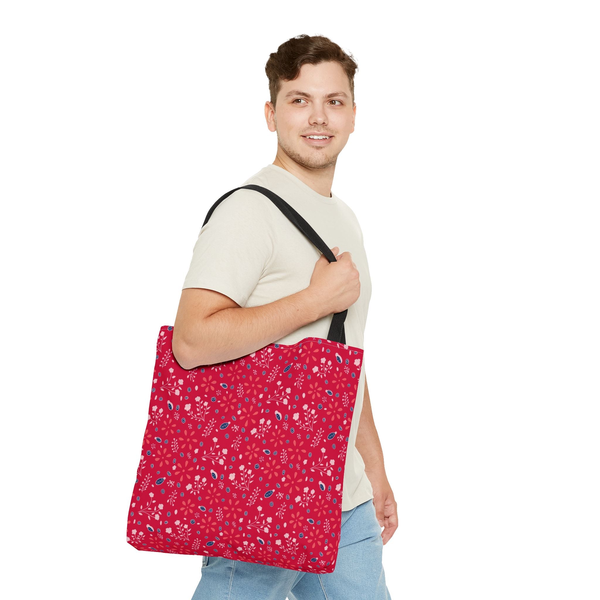 Red Botanic Print Tote Bag