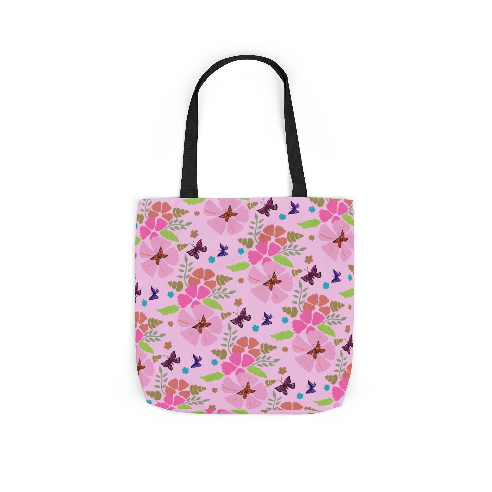 Pink Butterfly Garden Canvas Tote Bag, 5-Color Straps Printify