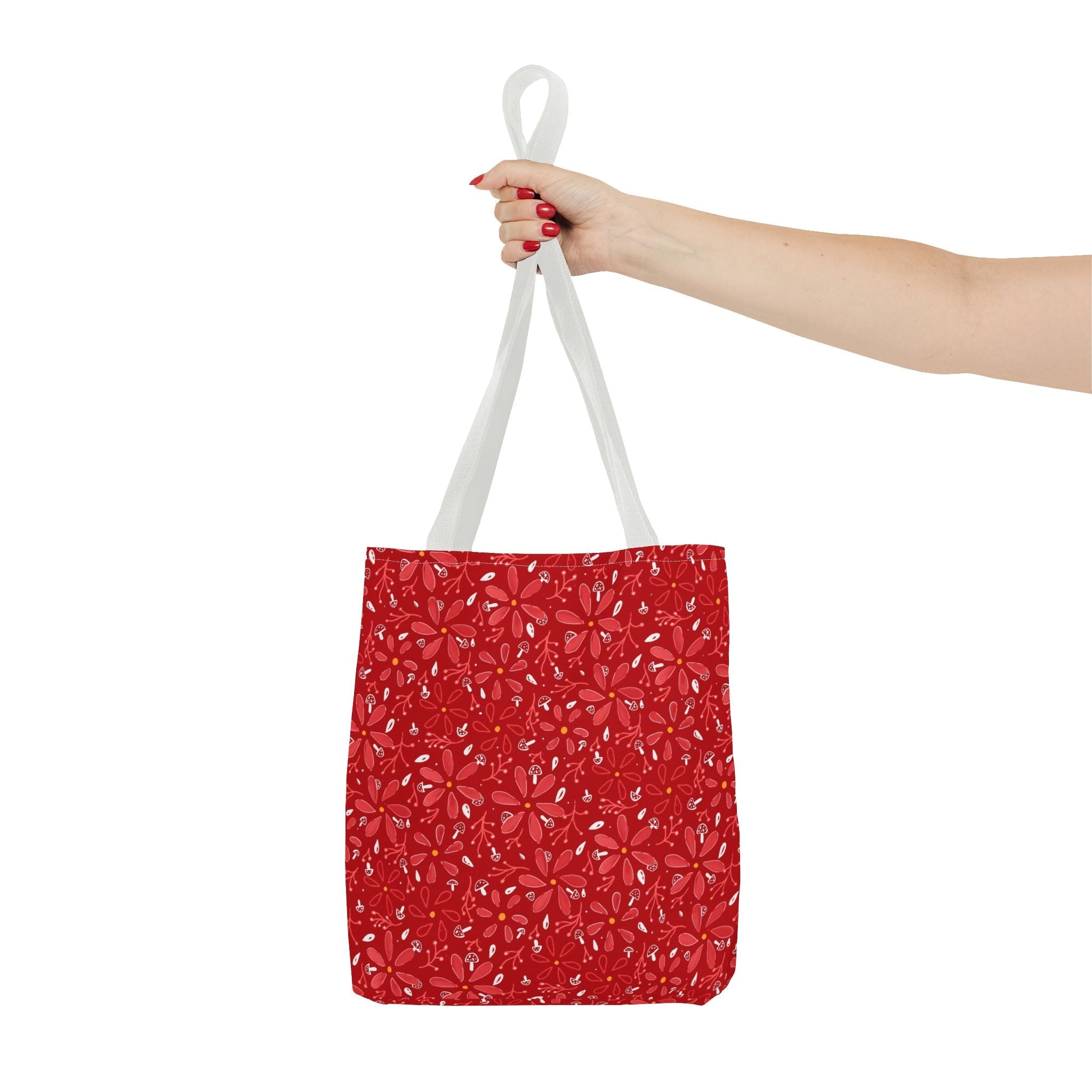 Red Flower with Mini Mushroom Tote Bag (AOP) Printify