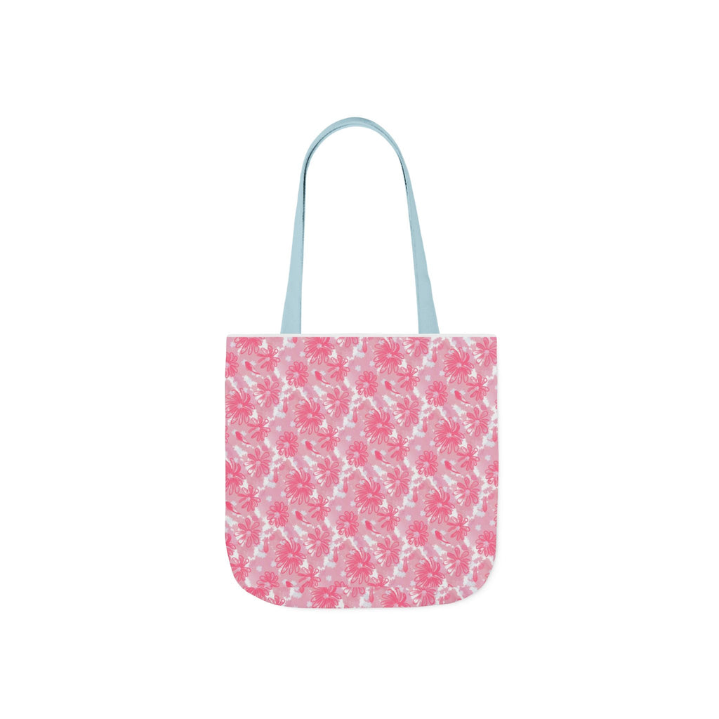 Cute Pink Flora Original Art Canvas Tote Bag, 5-Color Straps Printify