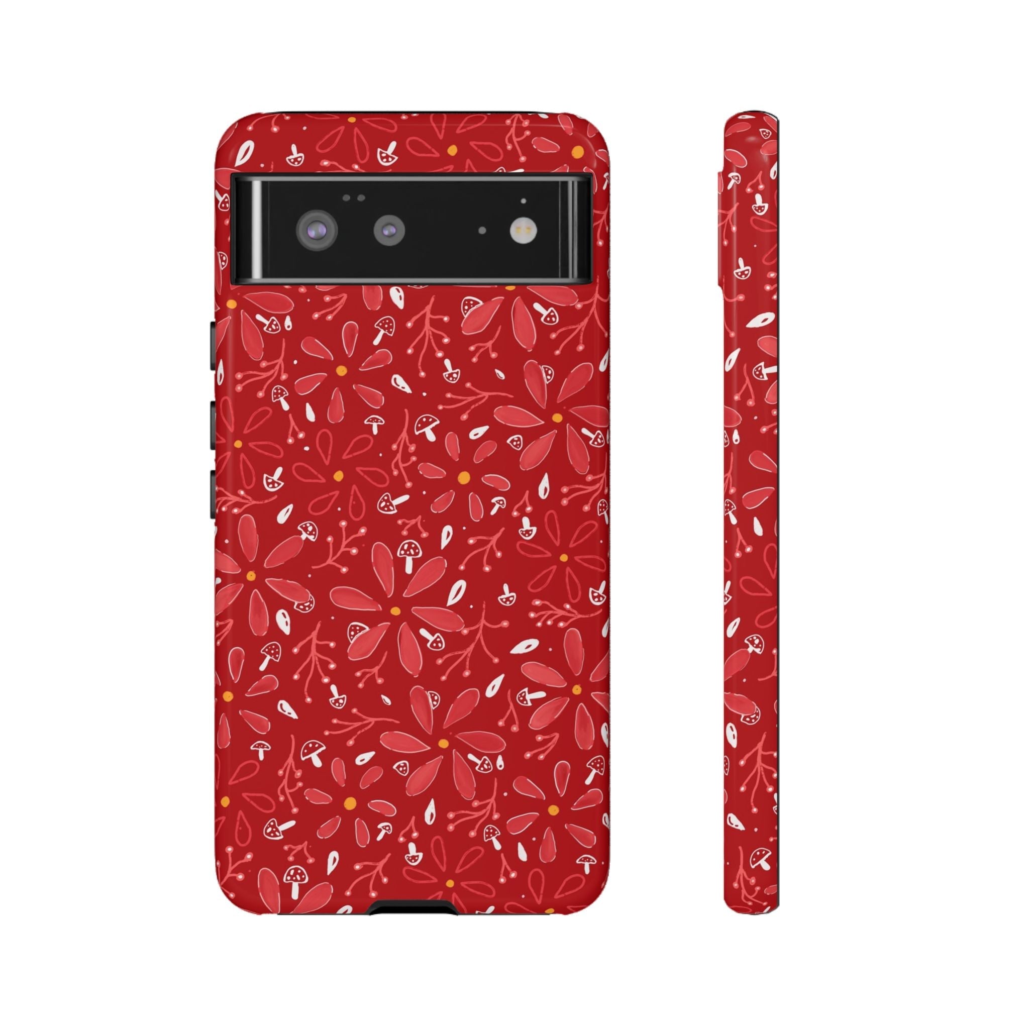 Red Flora Hand Designed Print Tough Cases Printify