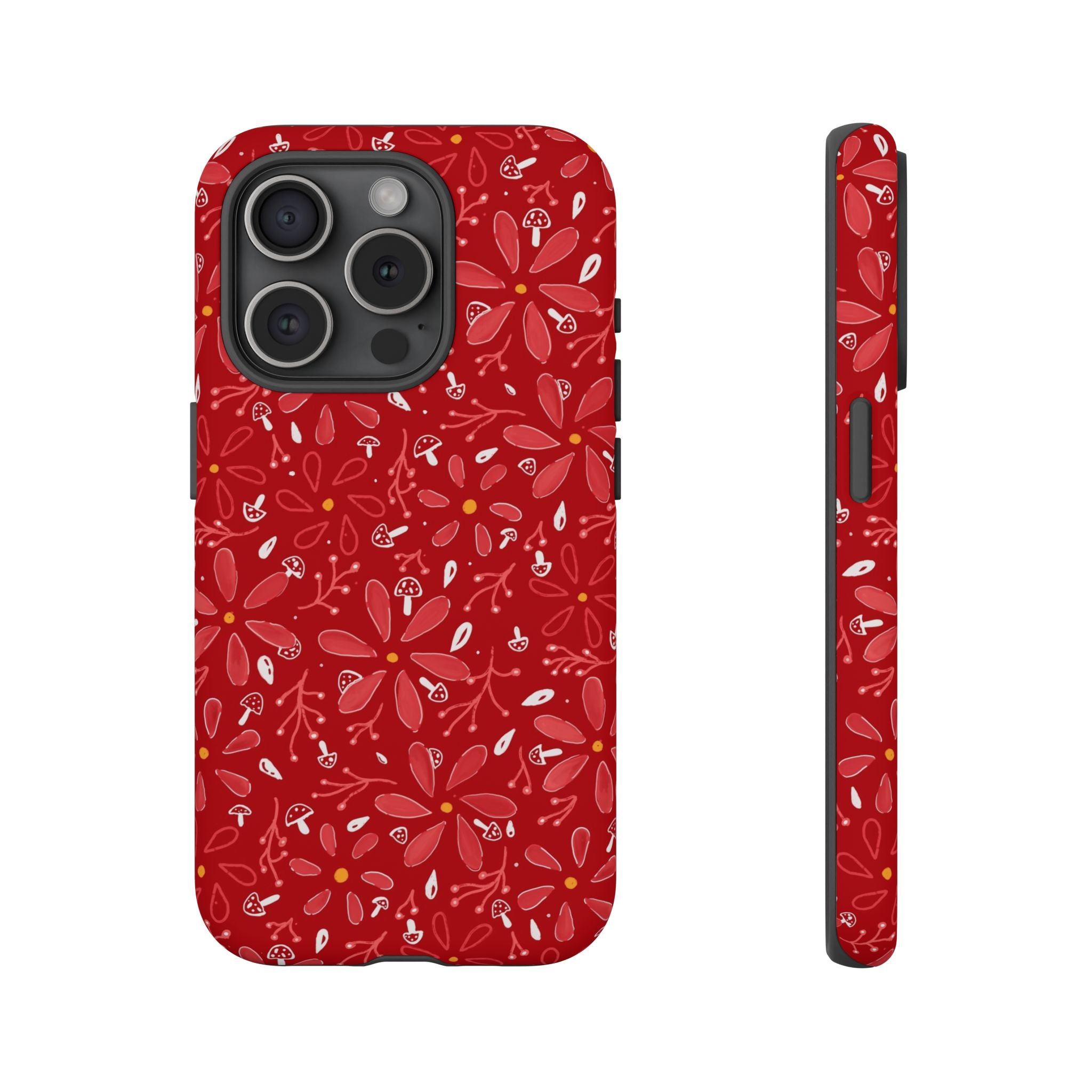 Red Flora Hand Designed Print Tough Cases Printify
