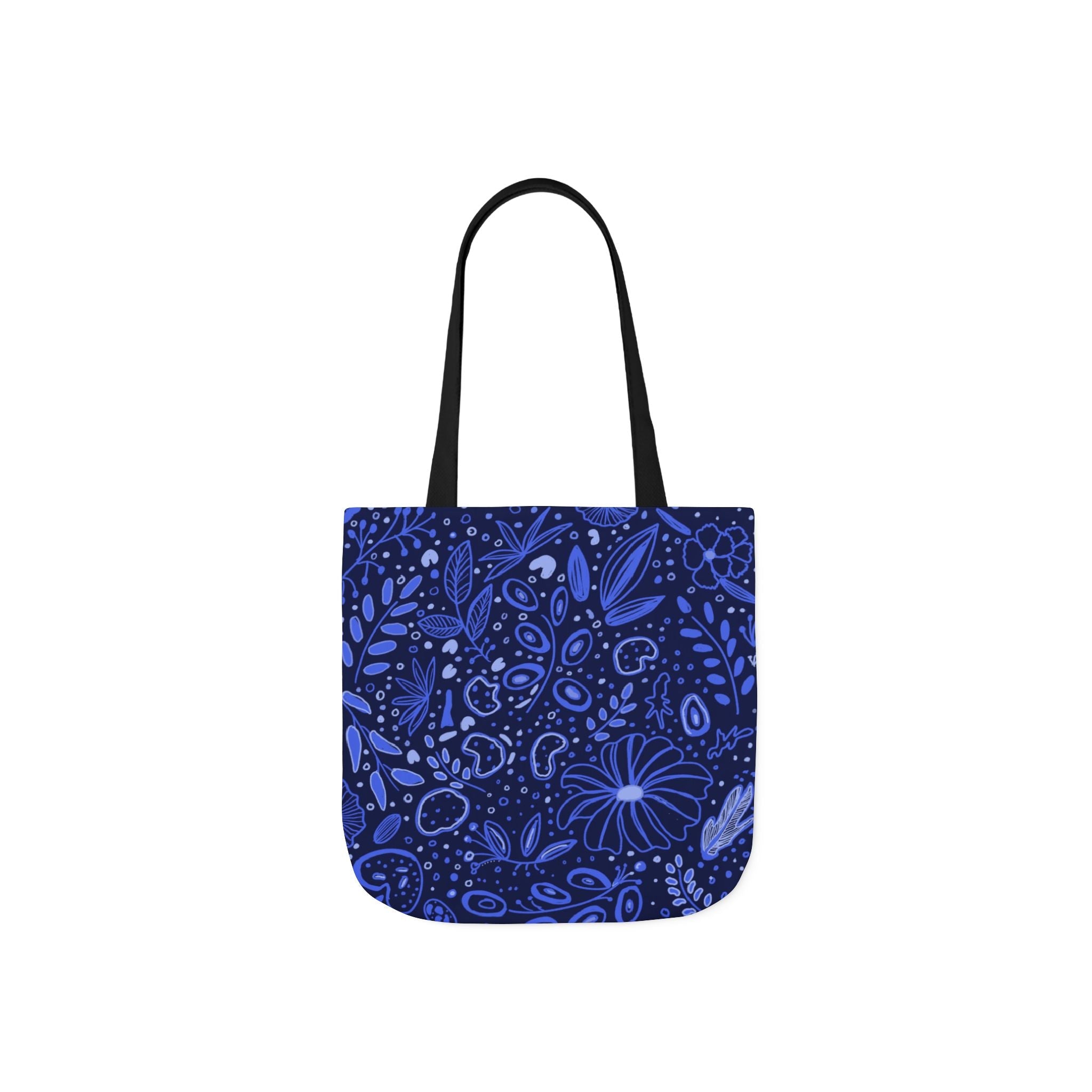 Midnight Blue Botanic Hand Design Prints Canvas Tote Bag, 5-Color Straps Printify