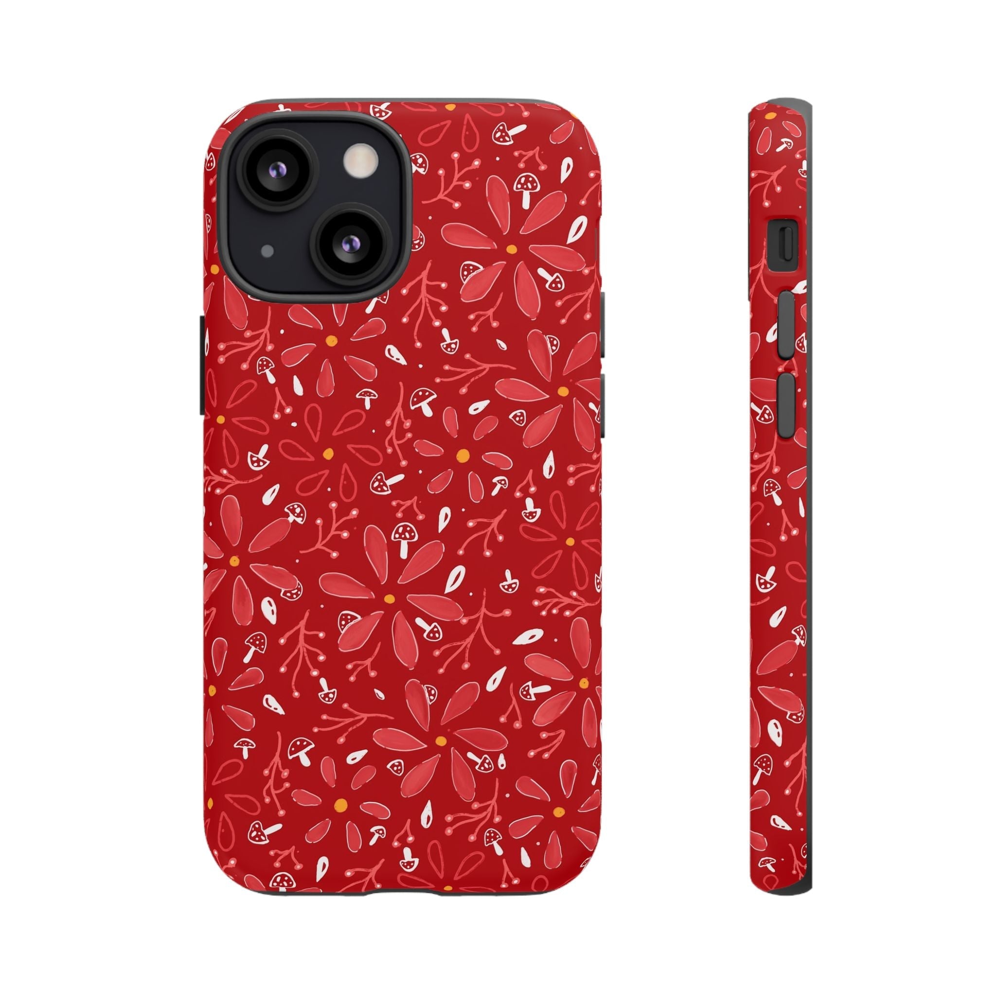 Red Flora Hand Designed Print Tough Cases Printify