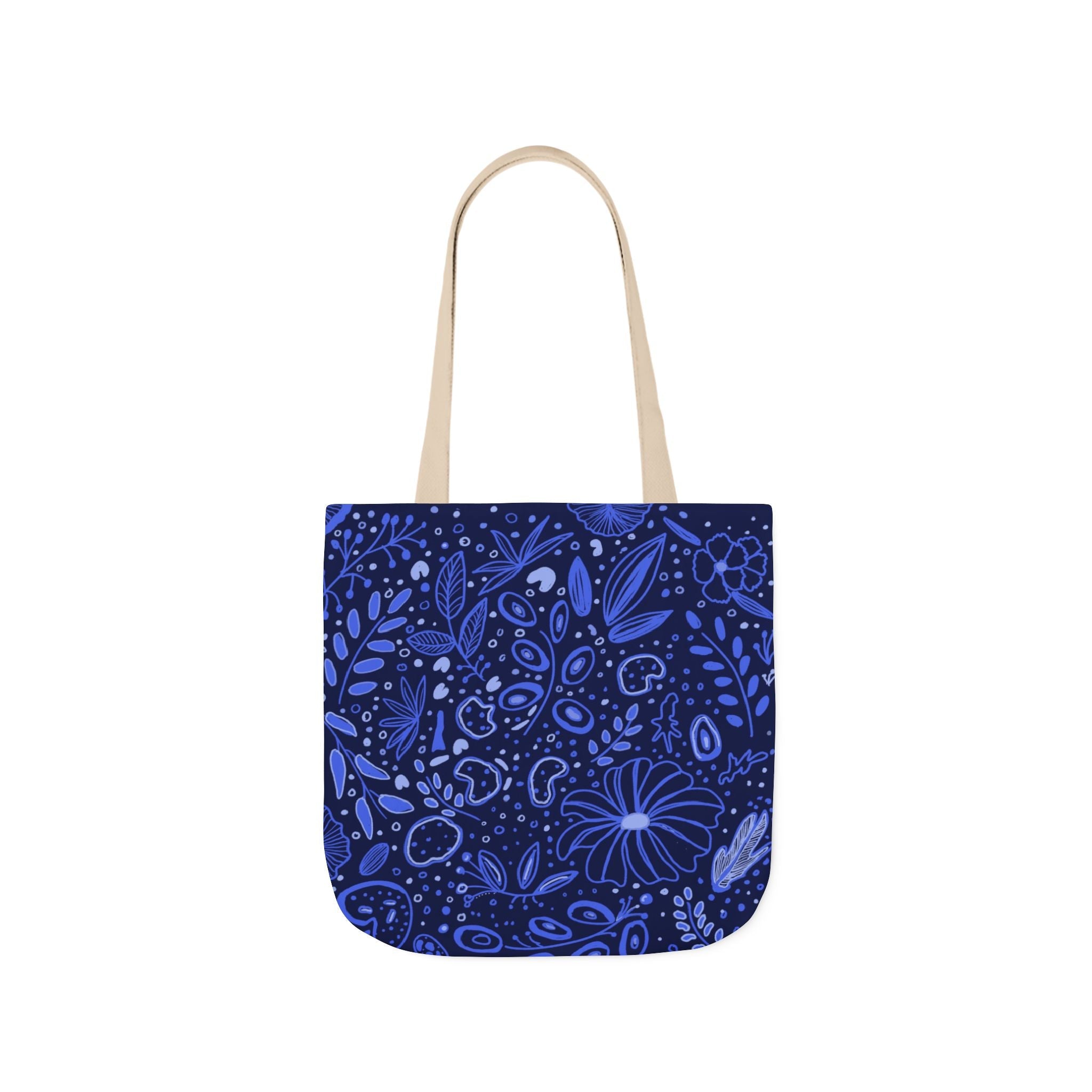 Midnight Blue Hand Designed Botanic Prints Canvas Tote Bag, 5-Color Straps Printify