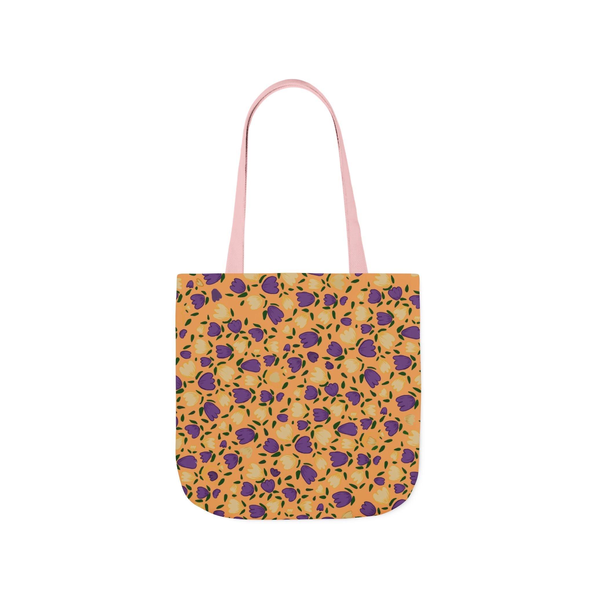 Orangy Purple Gold Flora Canvas Tote Bag, 5-Color Straps Printify