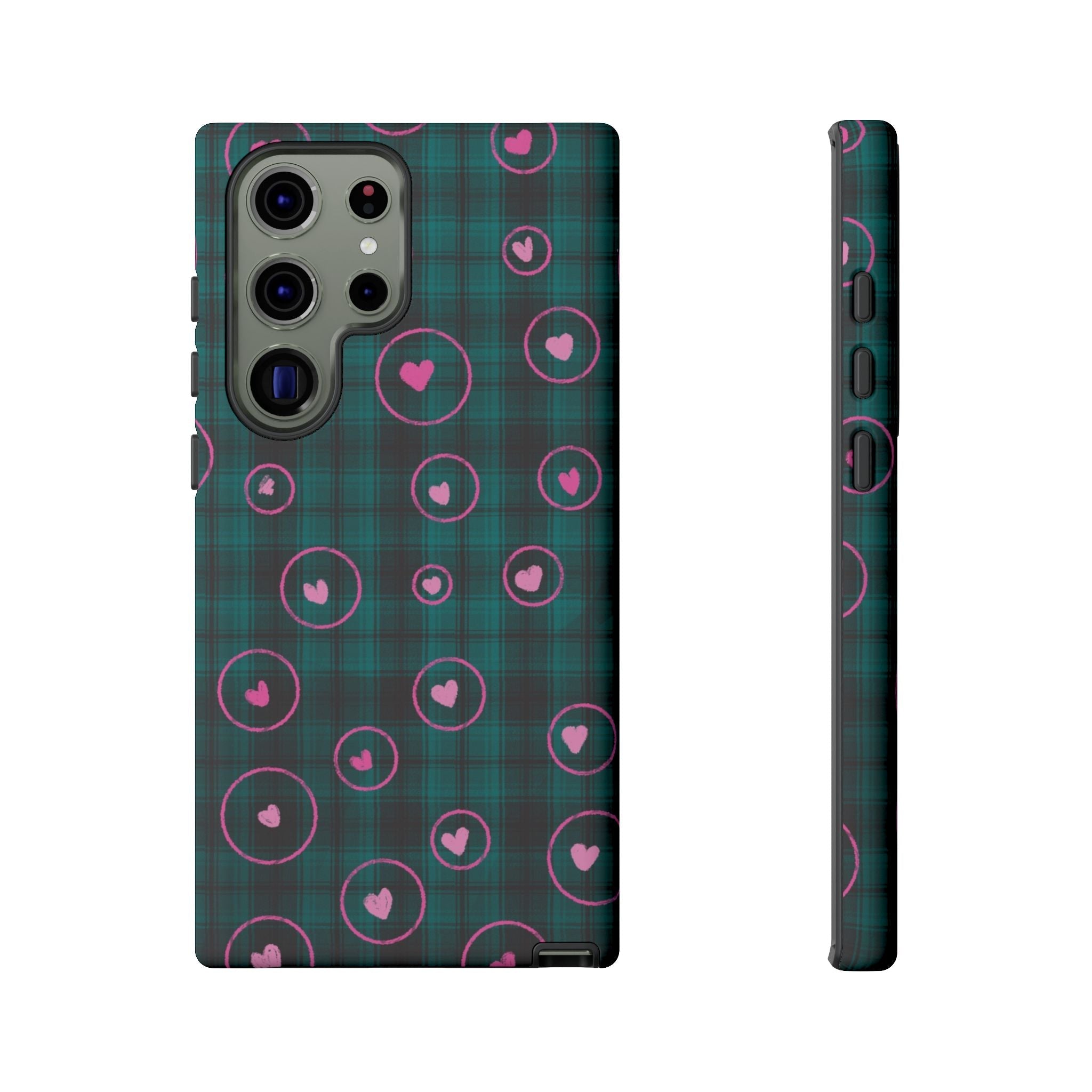 Rich Green with Pink Hear Hand Drawn Prints Tough Cases Printify