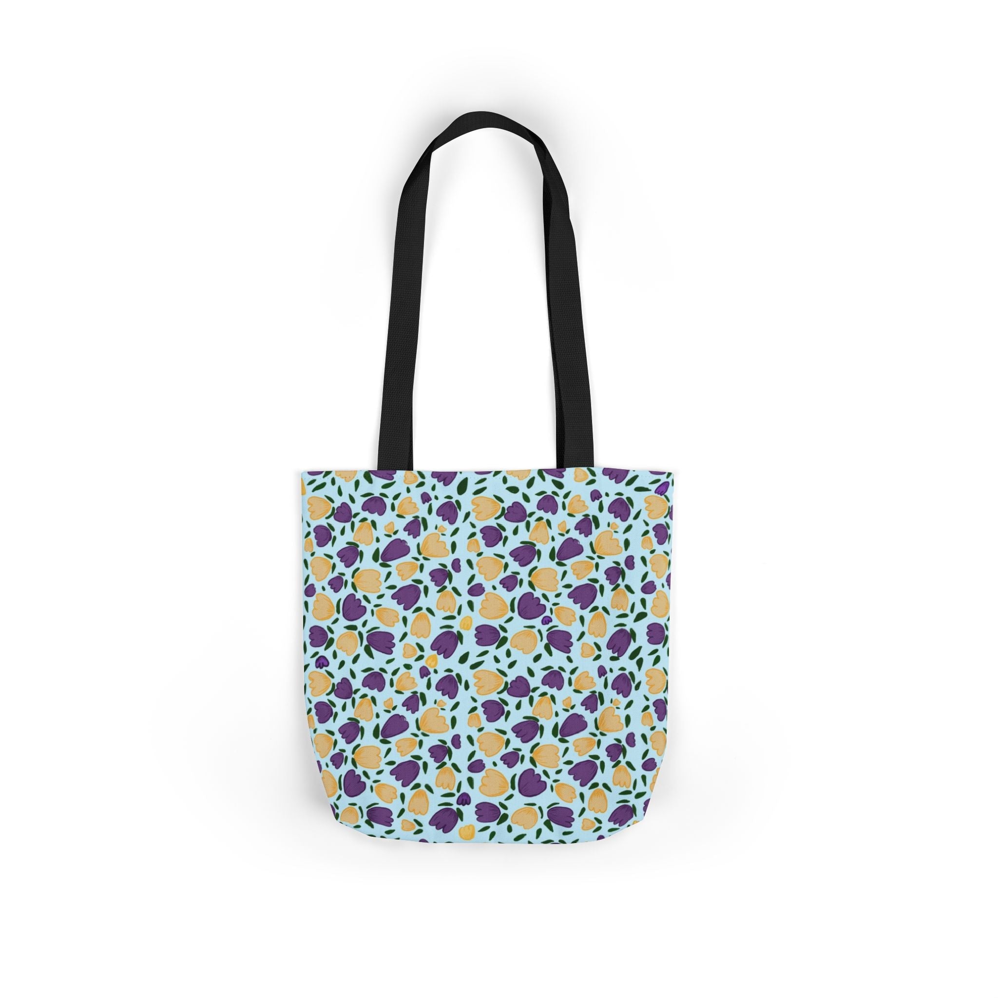 Blue Purple Cute Original Art Wild Flora Canvas Tote Bag, 5-Color Straps Printify